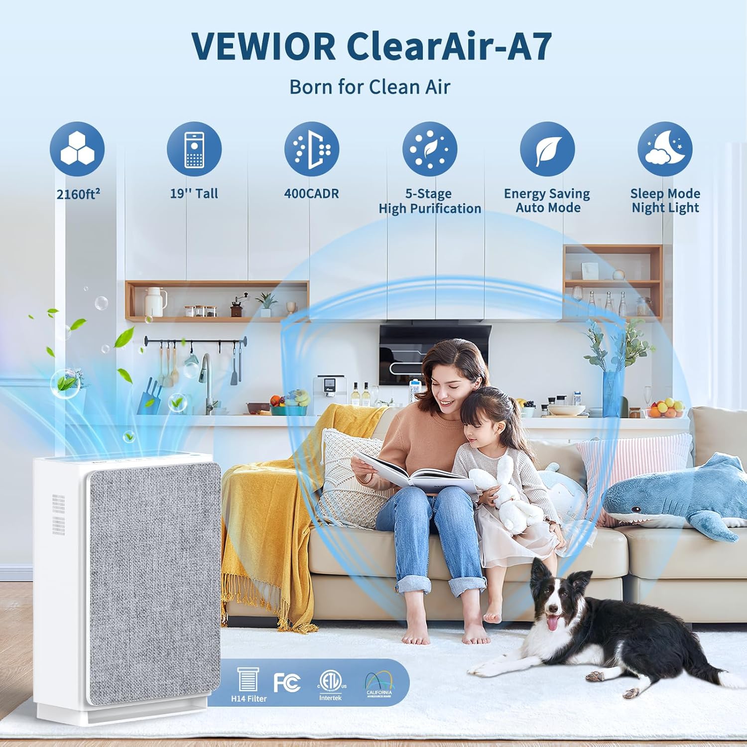 VEWIOR Air Purifiers for Home Large Room Up to 2160 ft², H14 True HEPA Air Purifier, Upgrade Powerful High Efficiency Air Cleaner