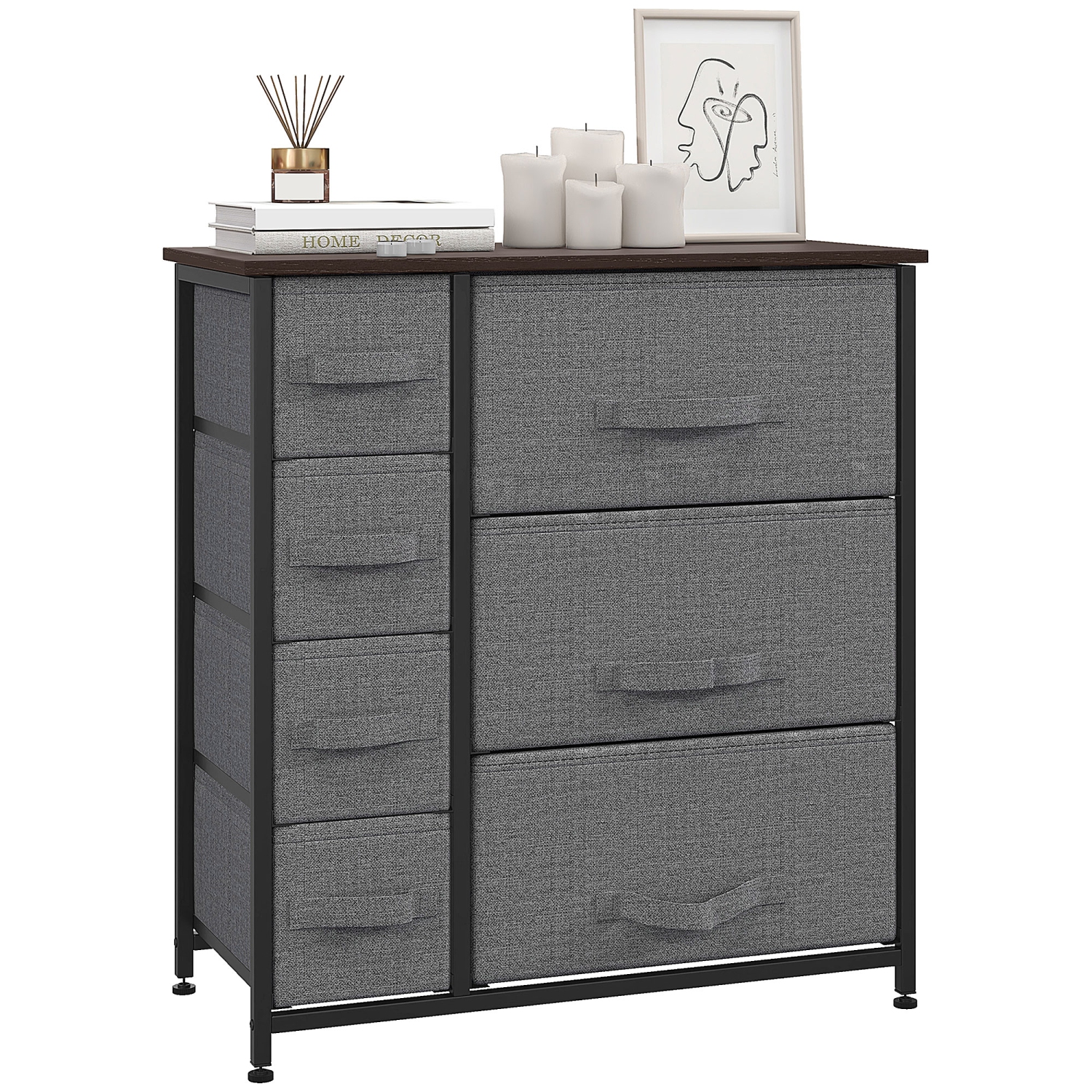 Commode de HOMCOM pour chambre à coucher avec 7 tiroirs, commode avec cadre en métal, commode en tissu pour salon, entrée, couloir, gris foncé
