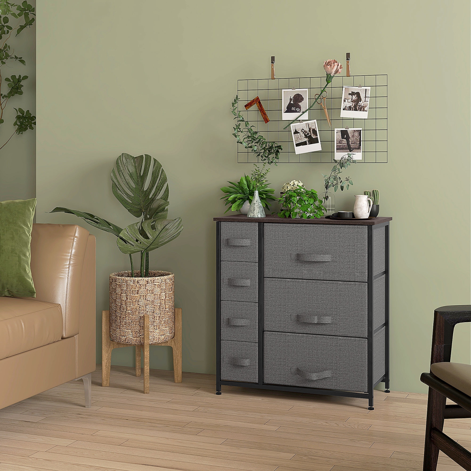 Commode de HOMCOM pour chambre à coucher avec 7 tiroirs, commode avec cadre en métal, commode en tissu pour salon, entrée, couloir, gris foncé