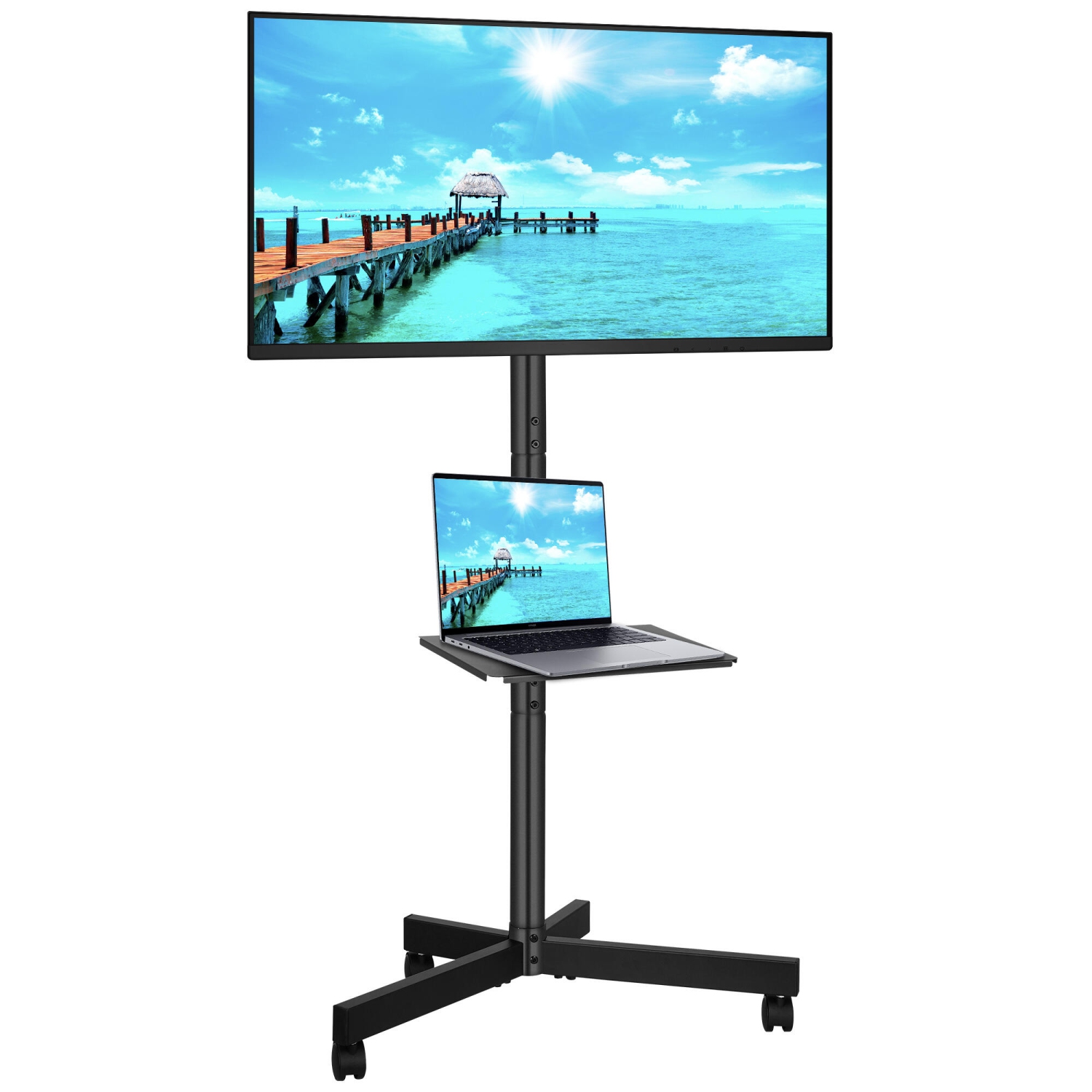 TV Stand Cart for 26"-60" Screens, Mobile TV Floor Stand with Laptop Tray Hold up to 88lbs and Max VESA 400x400mm