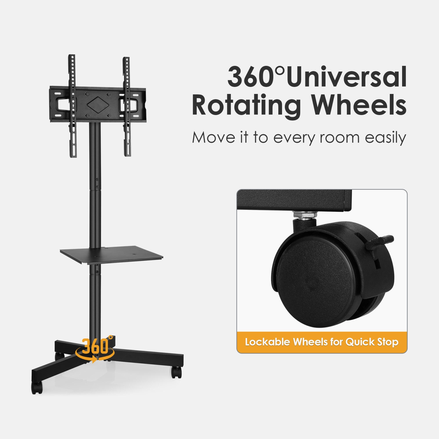 TV Stand Cart for 26"-60" Screens, Mobile TV Floor Stand with Laptop Tray Hold up to 88lbs and Max VESA 400x400mm