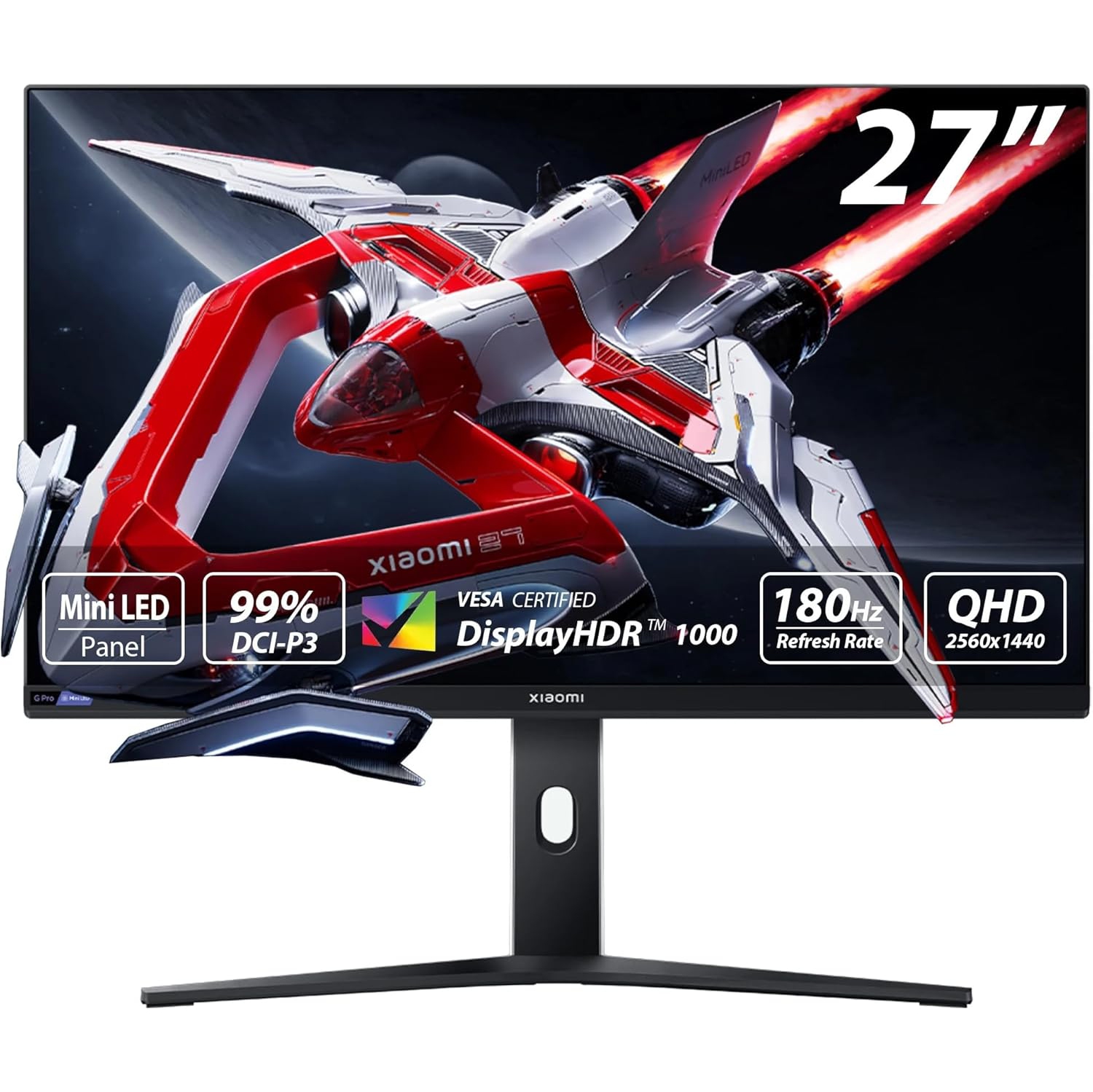 Xiaomi Mini-LED Gaming Monitor G Pro 27 inch HDR 1000 2K QHD 2560x1440, Fast IPS, 180Hz 1ms, 99% DCI-P3, AMD Freesync, Adjustable Angle, 2× HDMI 2.0, 2× DP 1.4, White