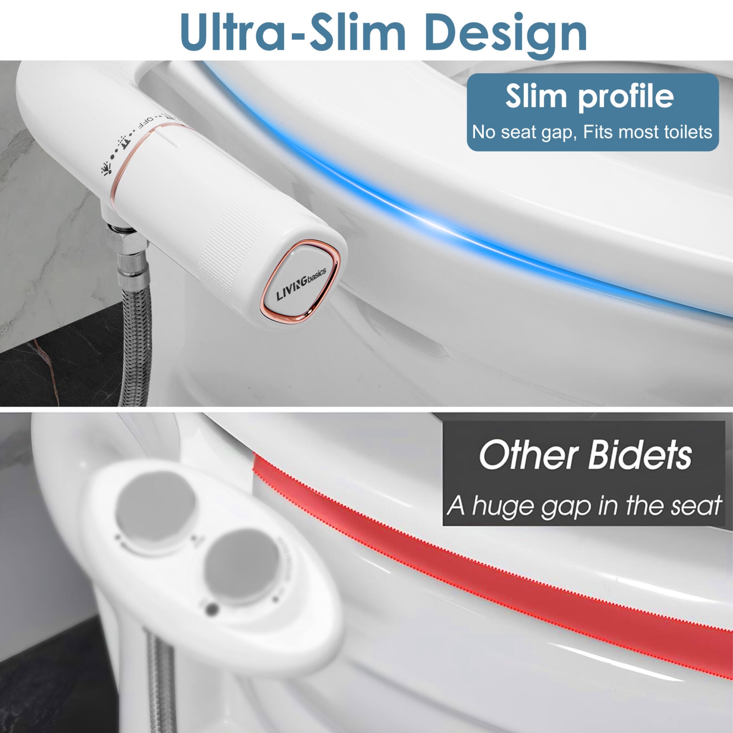 Accessoire de bidet pour grille-pain ultramince, embout double, embout hygiénique autonettoyant et pression d'eau réglable