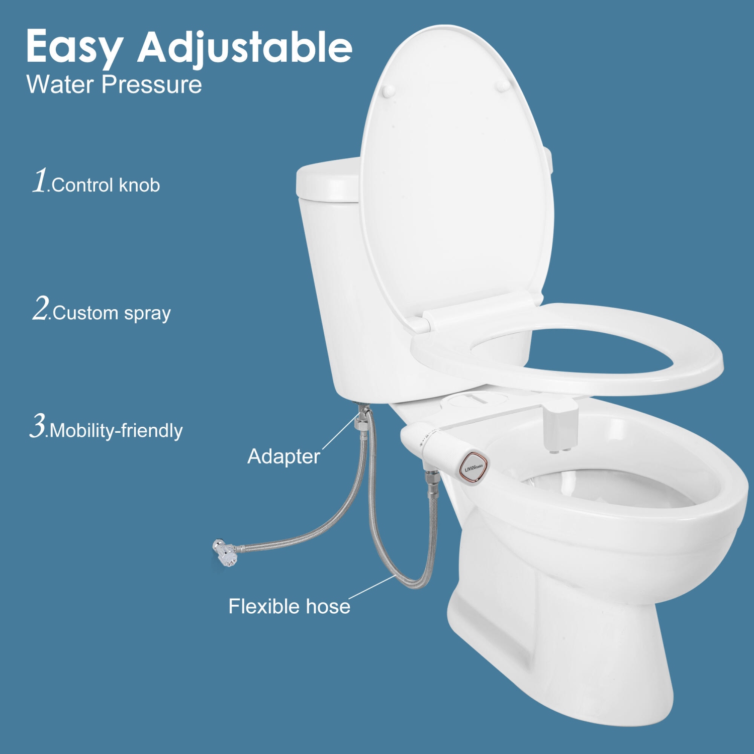Accessoire de bidet pour grille-pain ultramince, embout double, embout hygiénique autonettoyant et pression d'eau réglable