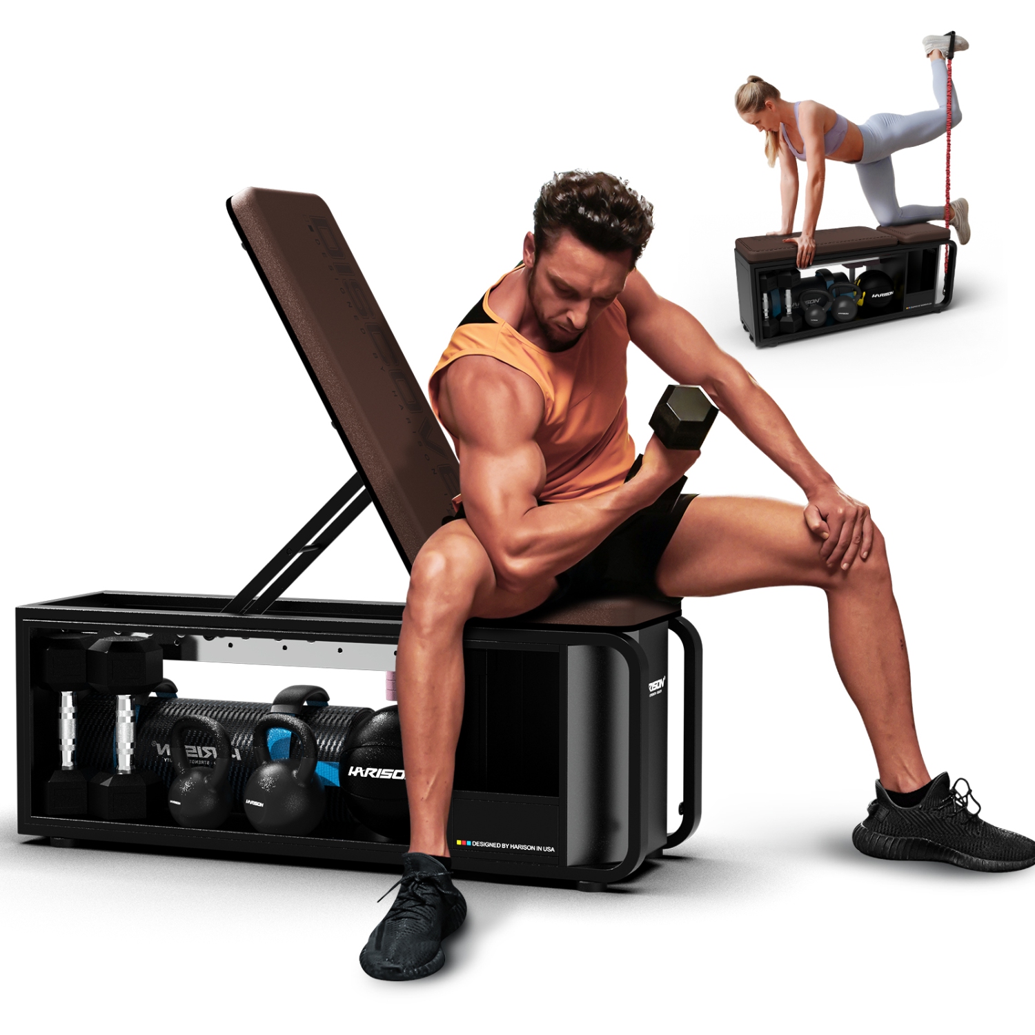 Banc de musculation ajustable de HARISON avec extension de jambes et coussin de flexion, banc d'entraînement avec extension de jambes et machine à
