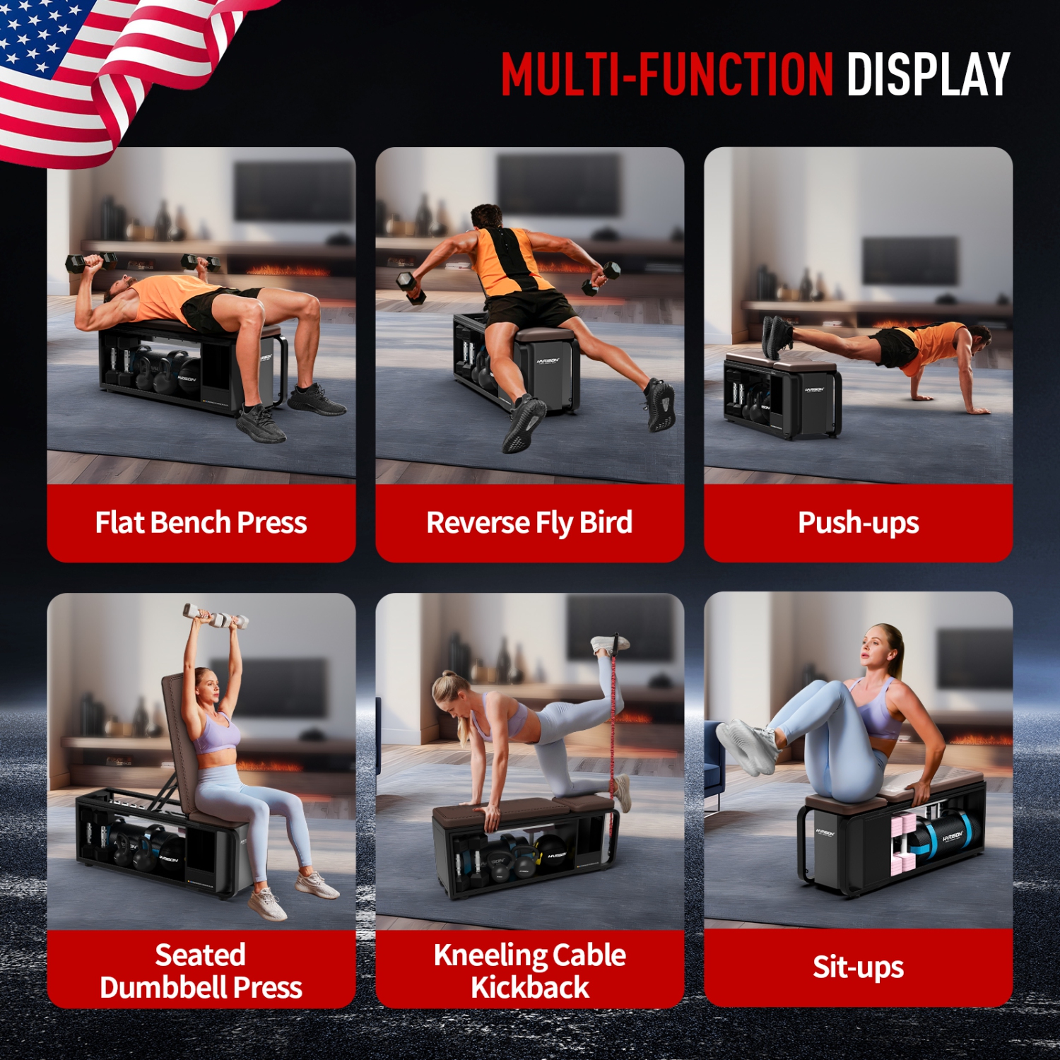 Banc de musculation ajustable de HARISON avec extension de jambes et coussin de flexion, banc d'entraînement avec extension de jambes et machine à