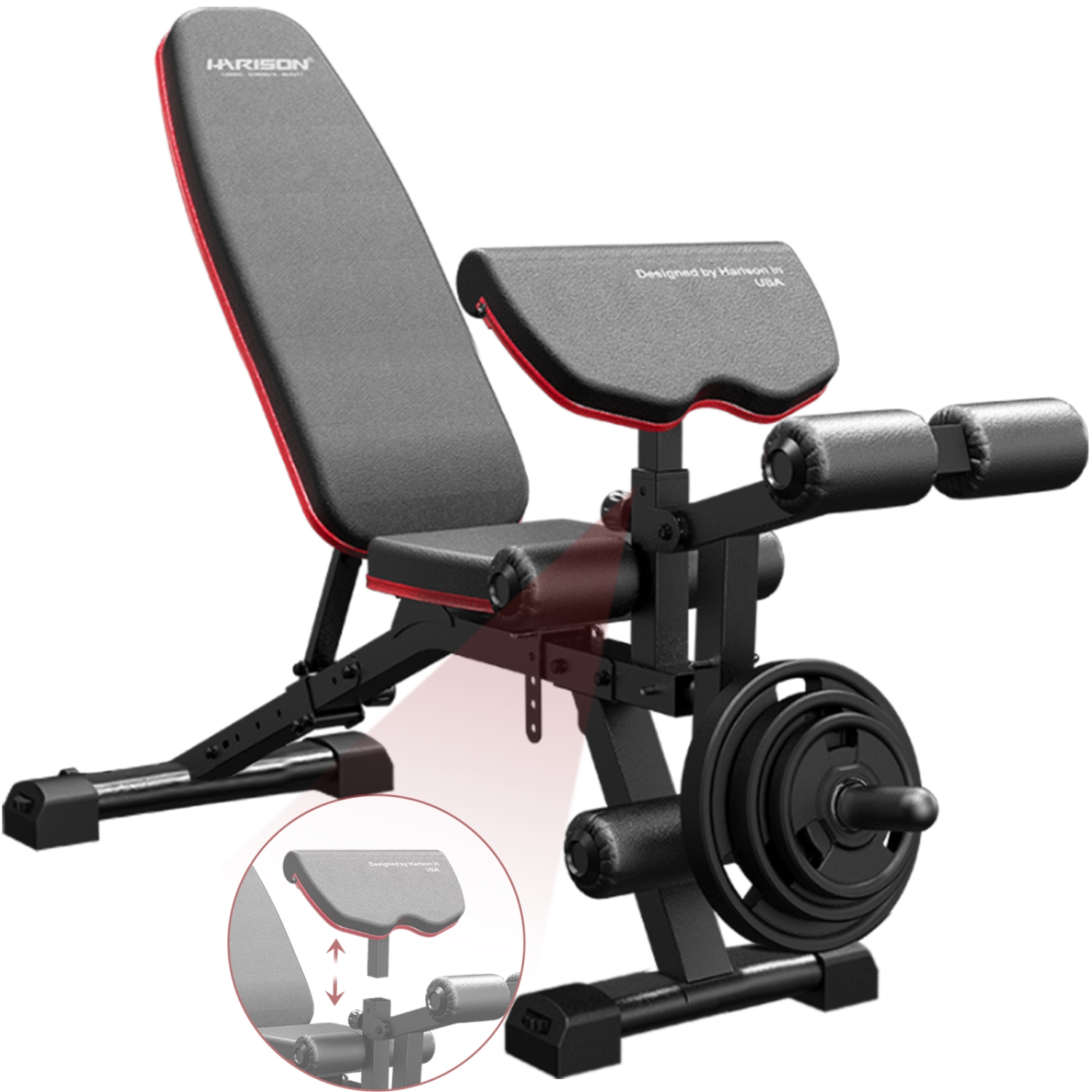 Banc de musculation ajustable de HARISON avec extension pour les jambes, coussin de flexion et horizontal/incliné pour entraînement à la maison