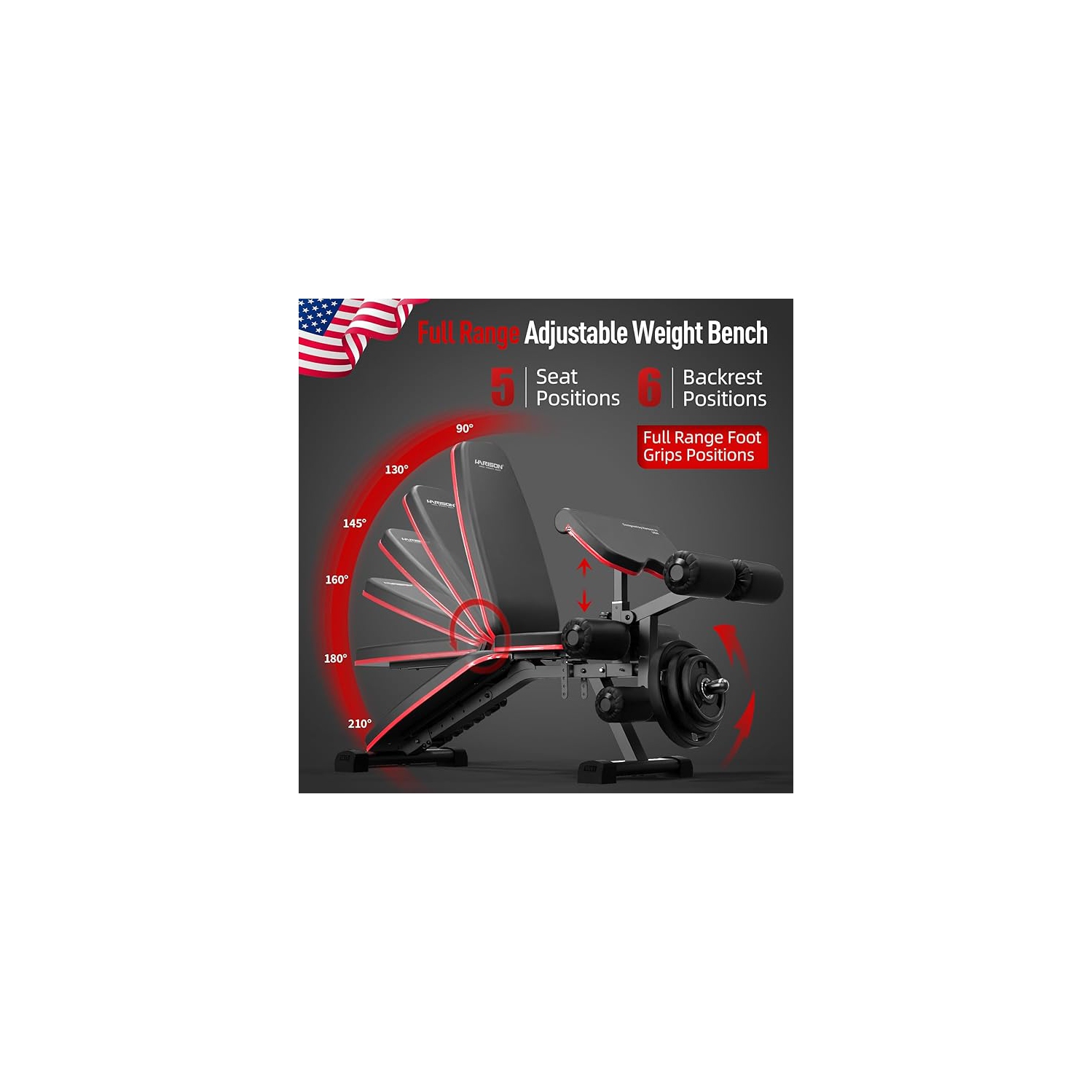 Banc de musculation ajustable de HARISON avec extension pour les jambes, coussin de flexion et horizontal/incliné pour entraînement à la maison