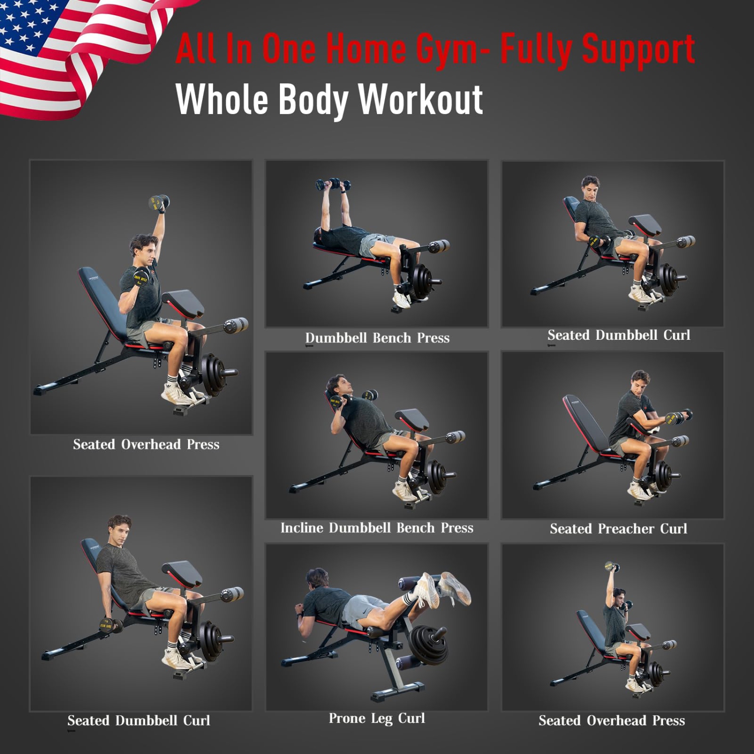 Banc de musculation ajustable de HARISON avec extension pour les jambes, coussin de flexion et horizontal/incliné pour entraînement à la maison