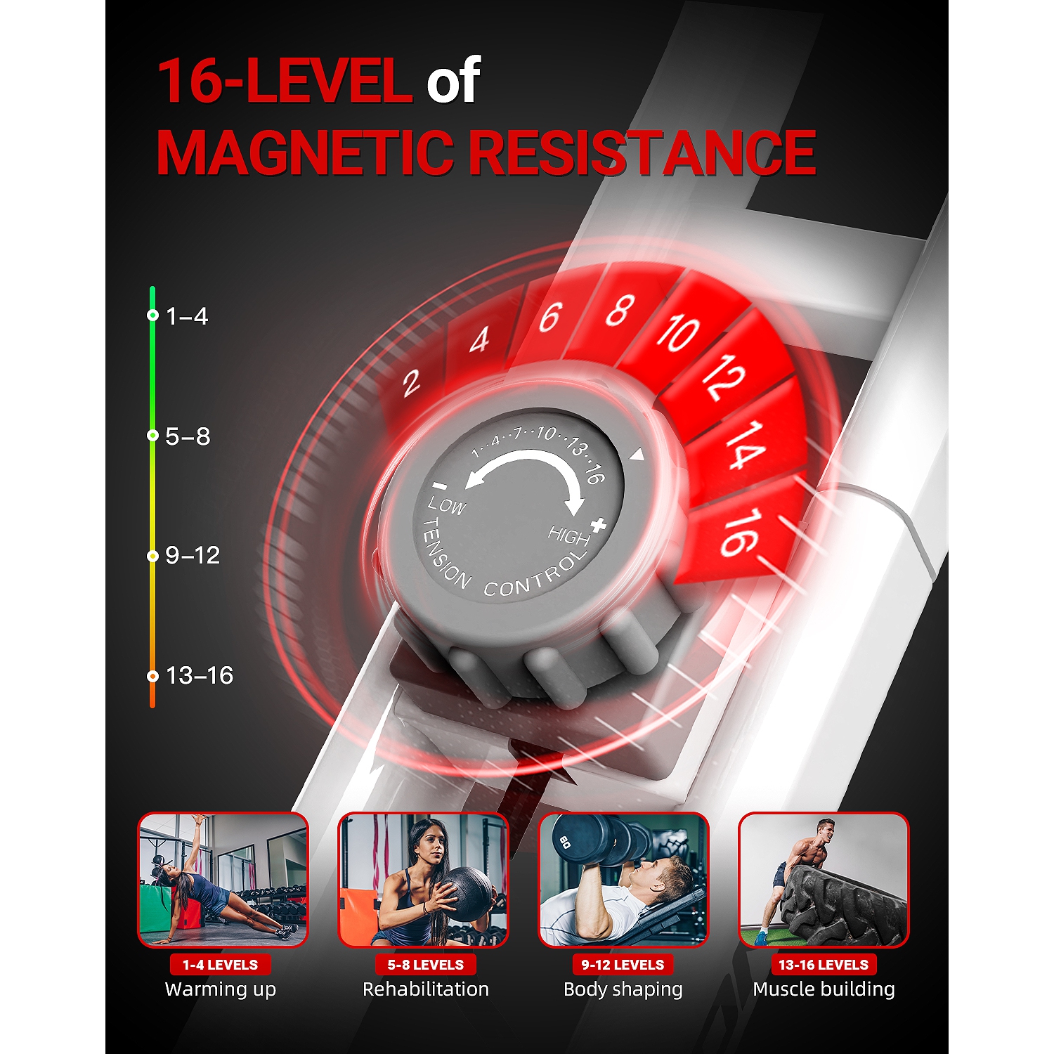 HARISON Foldable Exercise Bike with Arm Resistance Bands 350 LBS Capacity, 5 in 1 Magnetic Stationary Bikes for Home with 16-Level Resistance and