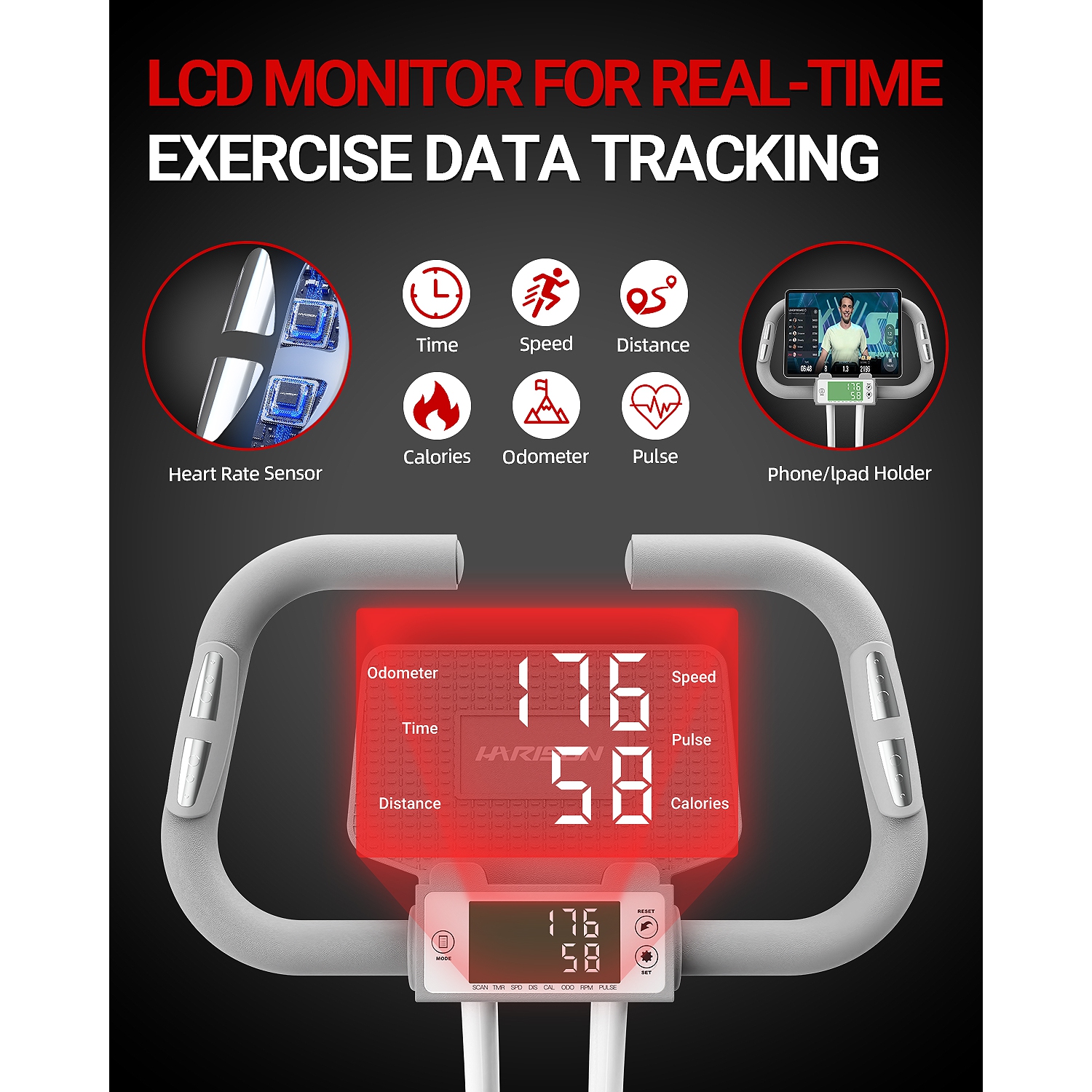 HARISON Foldable Exercise Bike with Arm Resistance Bands 350 LBS Capacity, 5 in 1 Magnetic Stationary Bikes for Home with 16-Level Resistance and