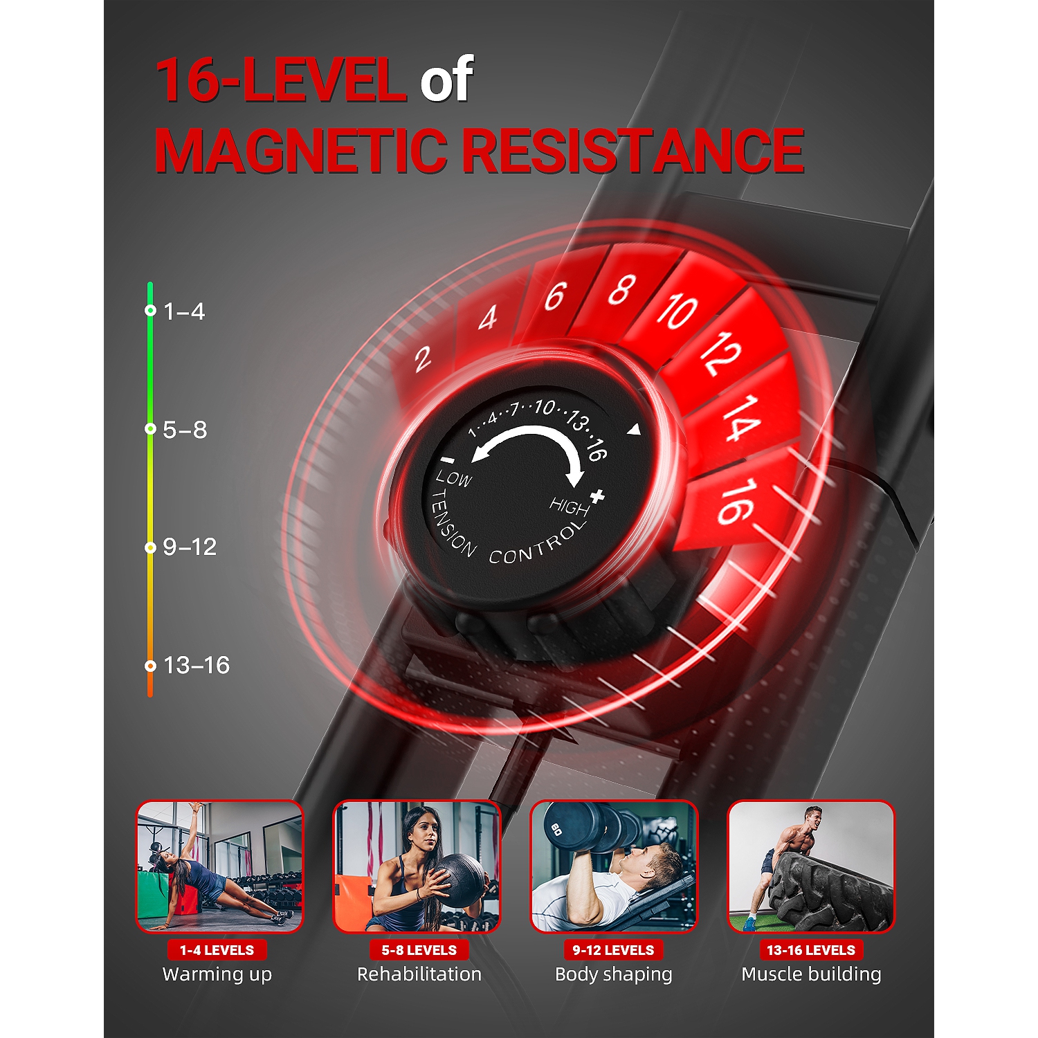 HARISON Foldable Exercise Bike with Arm Resistance Bands 350 LBS Capacity, 5 in 1 Magnetic Stationary Bikes for Home with 16-Level Resistance and