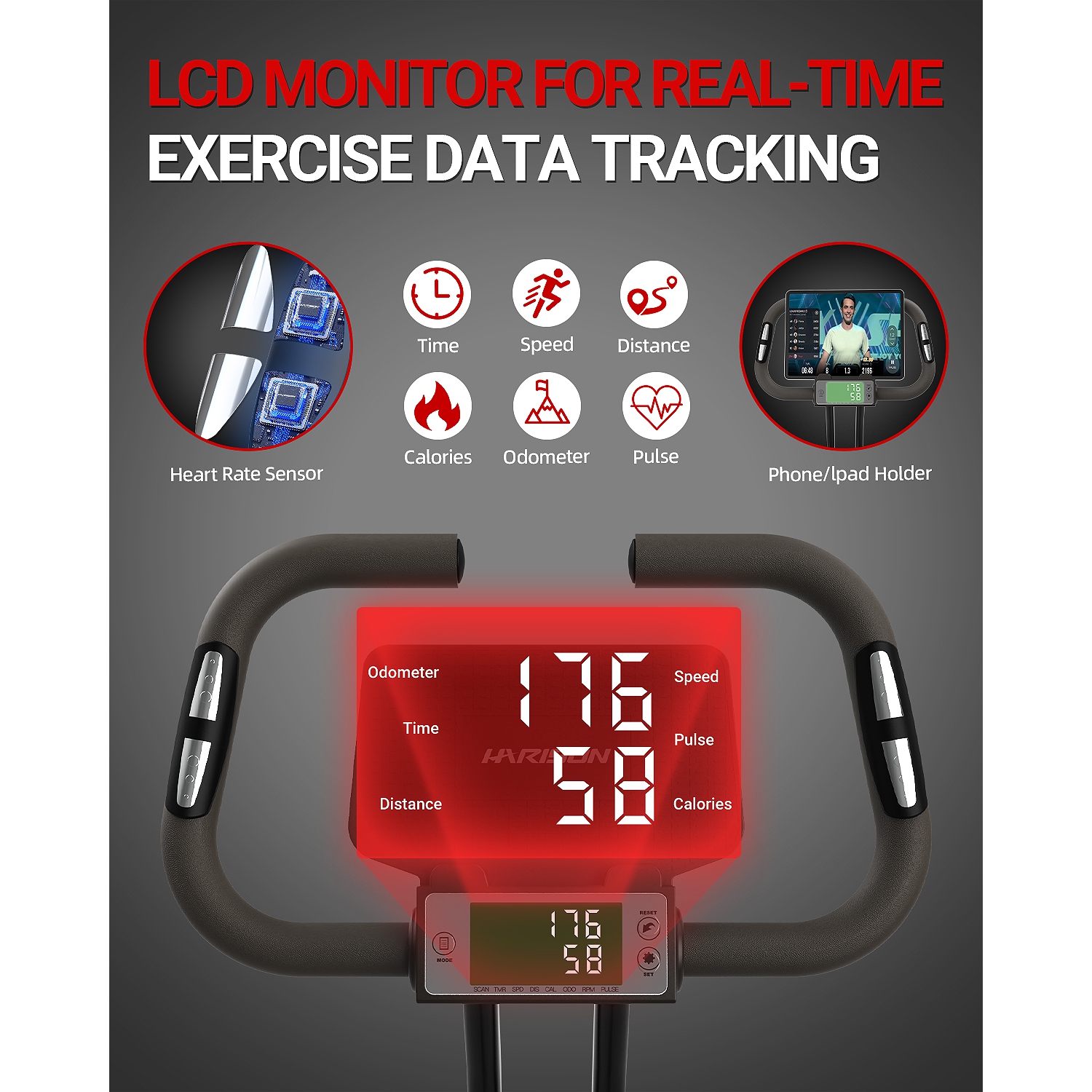 HARISON Foldable Exercise Bike with Arm Resistance Bands 350 LBS Capacity, 5 in 1 Magnetic Stationary Bikes for Home with 16-Level Resistance and