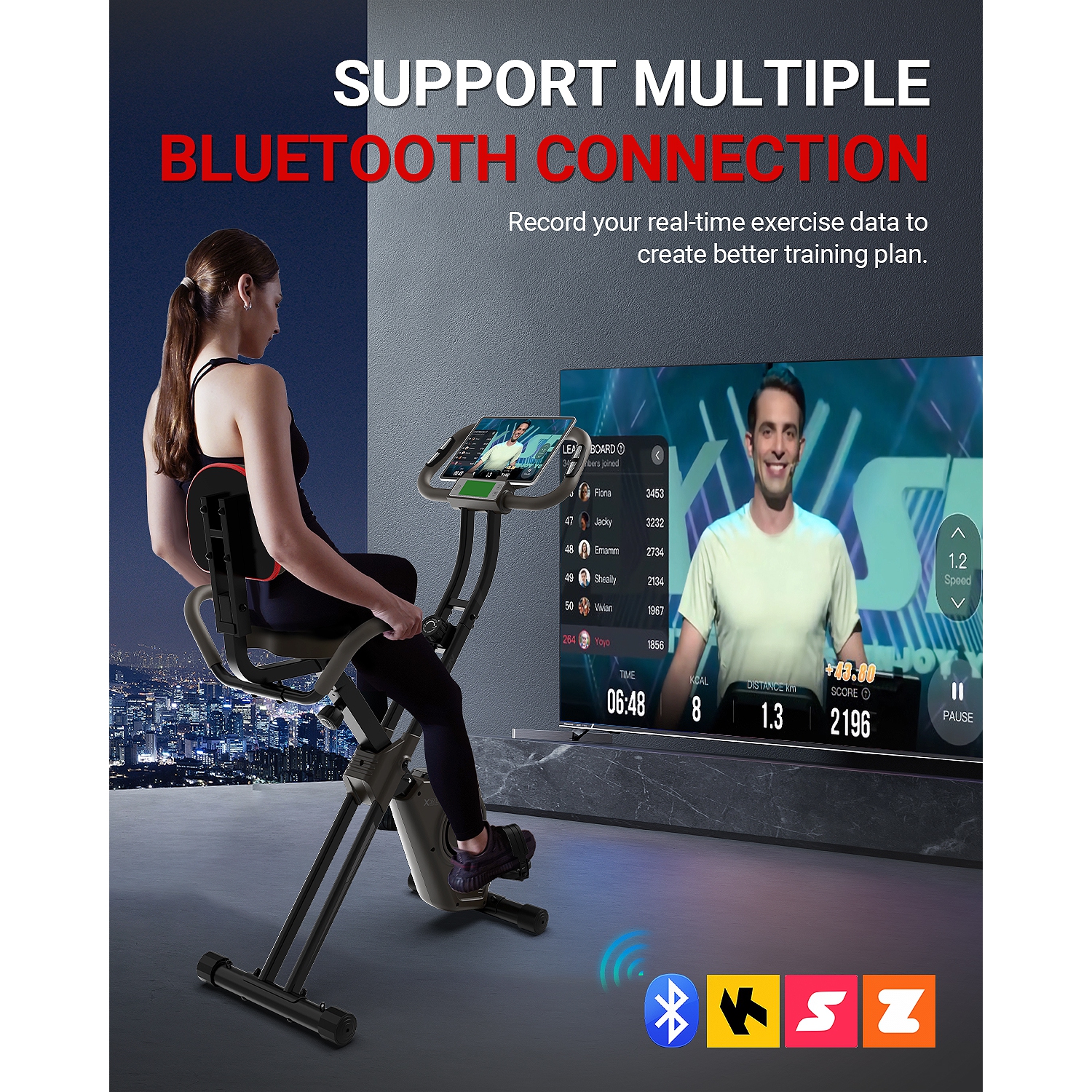 HARISON Foldable Exercise Bike with Arm Resistance Bands 350 LBS Capacity, 5 in 1 Magnetic Stationary Bikes for Home with 16-Level Resistance and