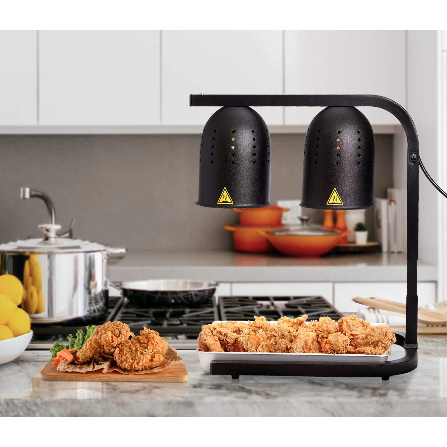 SYBO DL2112 Commercial Grade Food Heat Lamp Portable Electric Food Warmer 2-Bulb with Free-Standing, 500W, Black(Black)