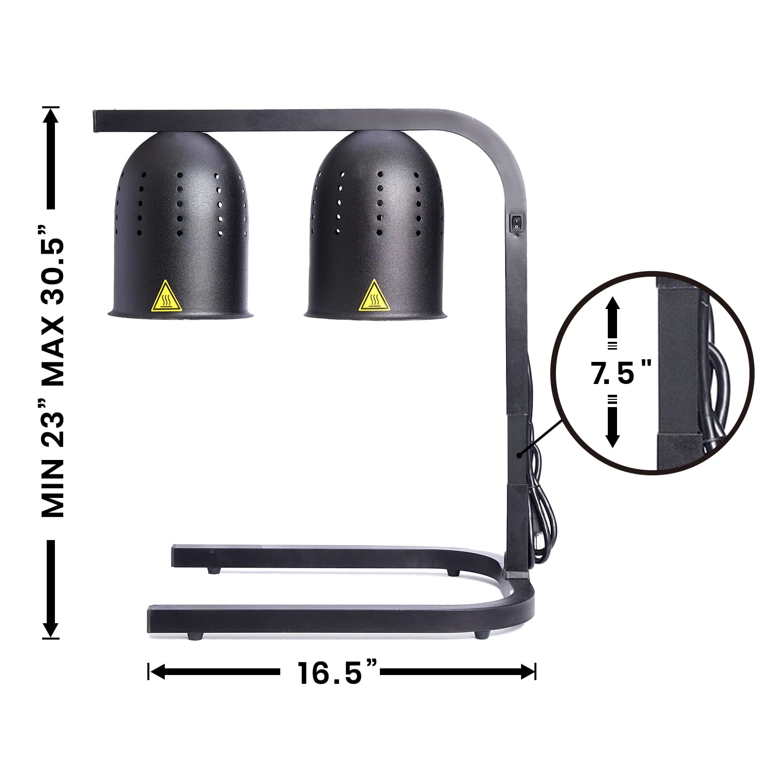 SYBO DL2112 Commercial Grade Food Heat Lamp Portable Electric Food Warmer 2-Bulb with Free-Standing, 500W, Black(Black)
