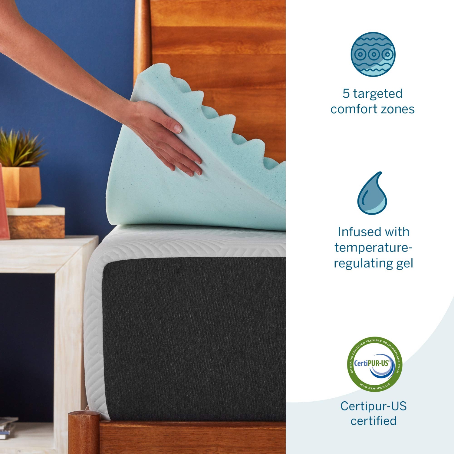 Lucid 3 Inch Gel Memory Foam Plush - Cooling Targeted Convoluted Comfort Zones Mattress Topper, King