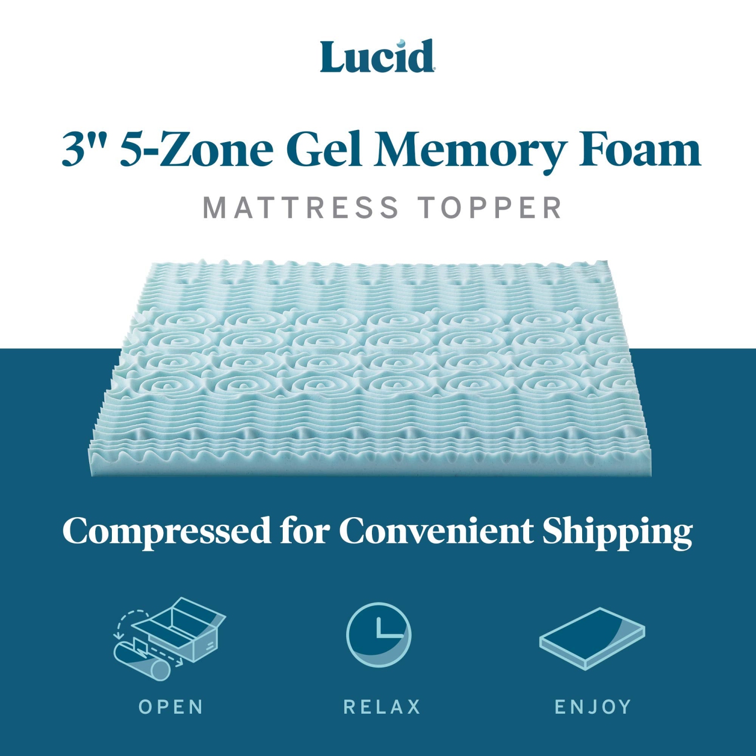 Lucid 3 Inch Gel Memory Foam Plush - Cooling Targeted Convoluted Comfort Zones Mattress Topper, King
