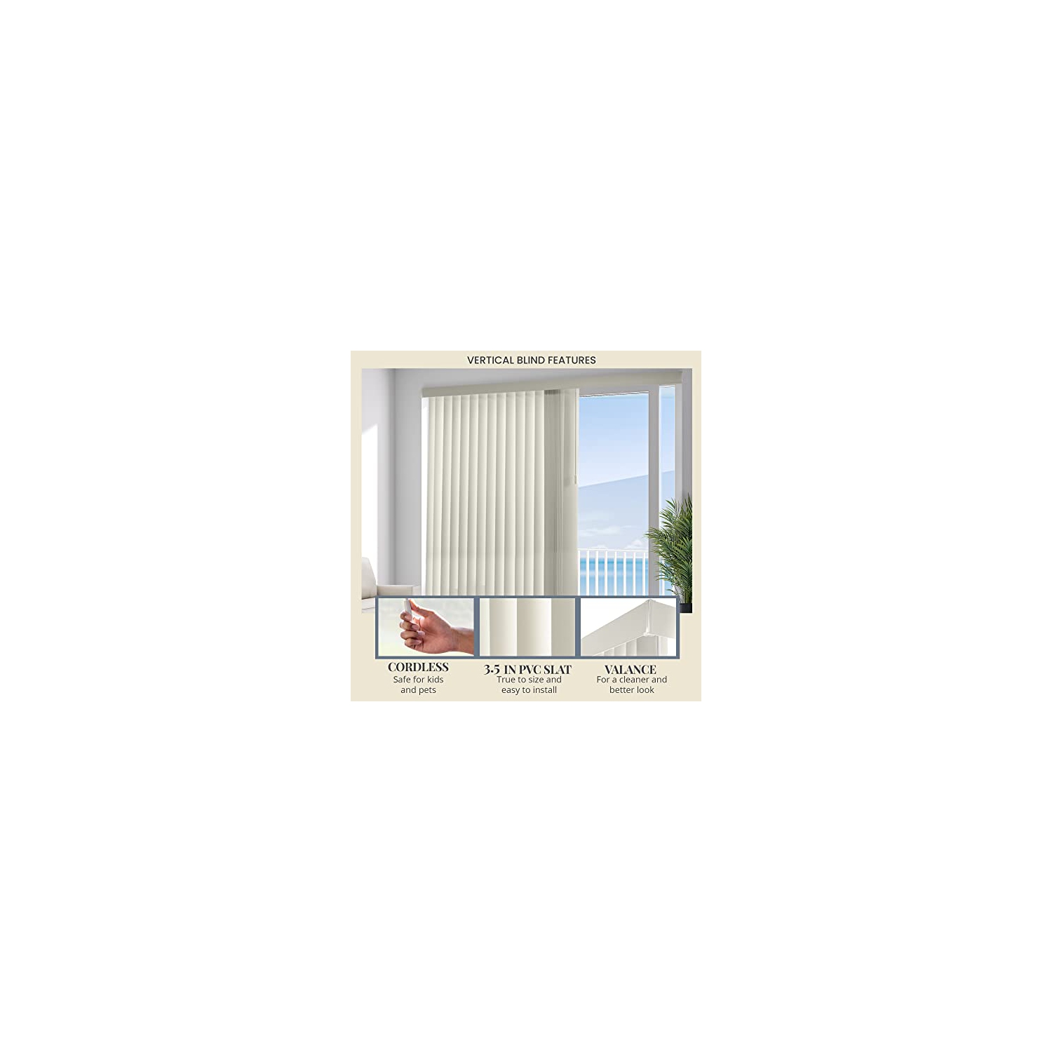 Chicology – Store vertical sans fil pour porte de terrasse ou grand abat-jour pour fenêtre, 78 larg. X 84 haut., vinyle Oxford Alabaster