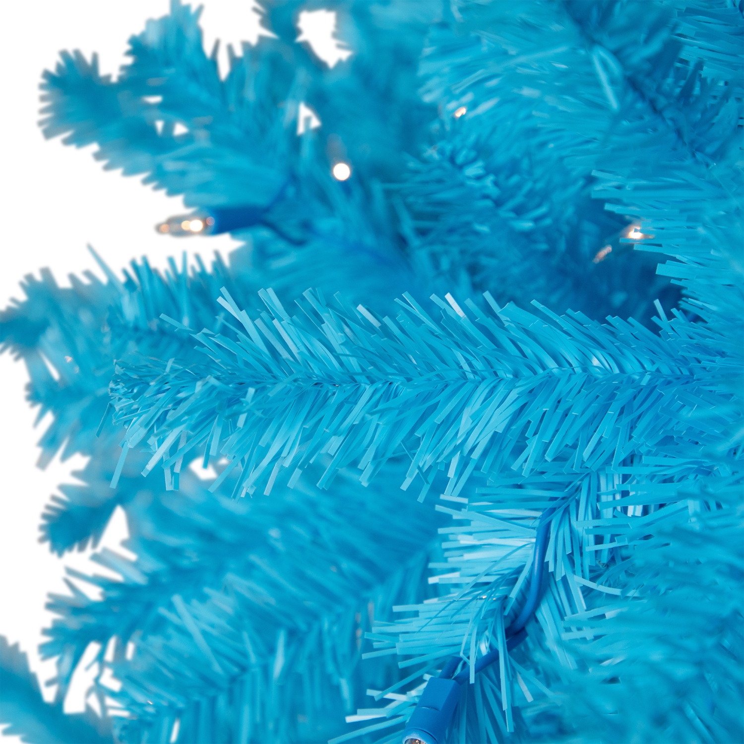 Arbre de Noël artificiel illuminé en pin moyen - 6 pi - Bleu ciel - Lumières transparentes
