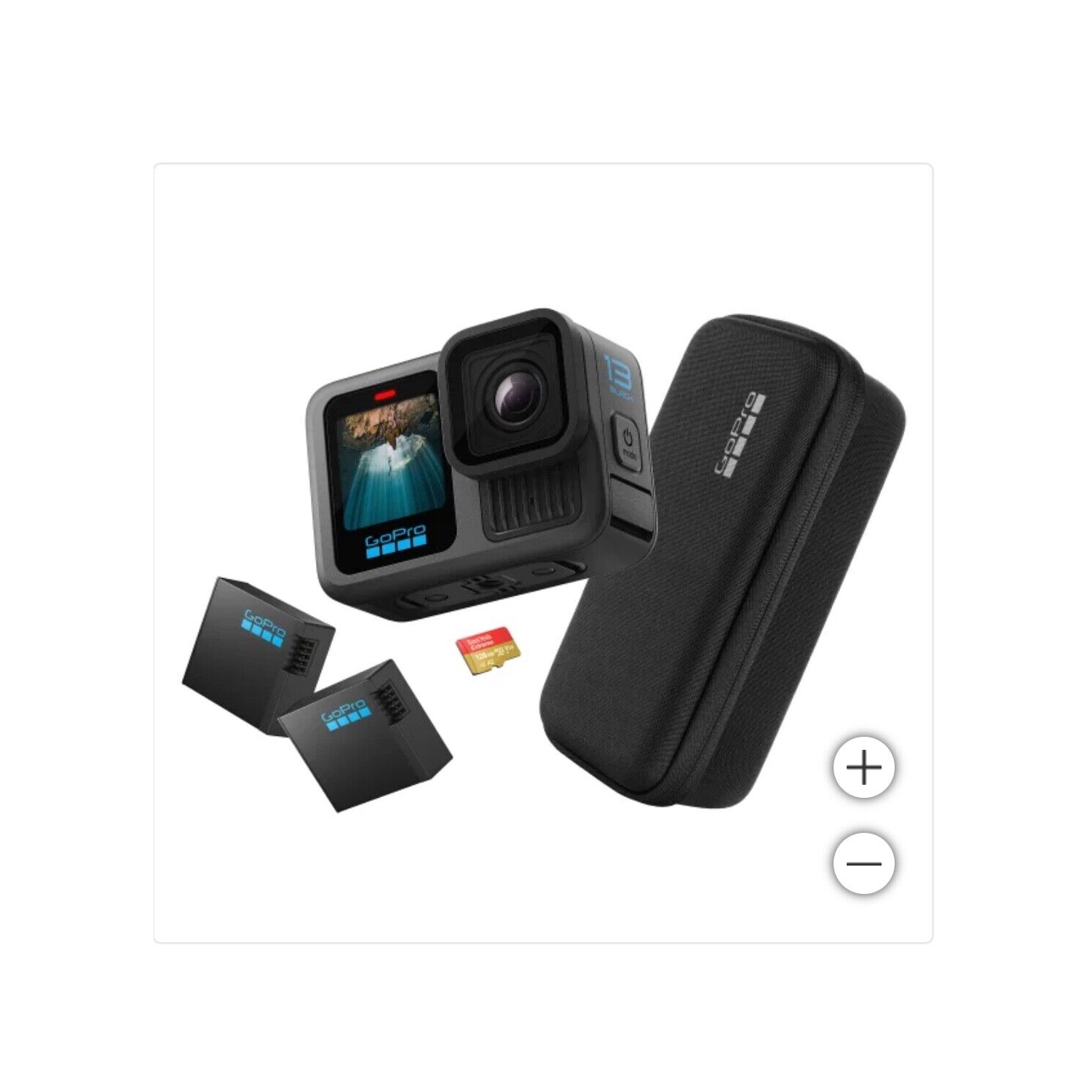 GoPro HERO13 Black - Essential Bundle - GoPro HERO 13 Black W/ 2 extra Battery + Compact Case + 128GB SD Card