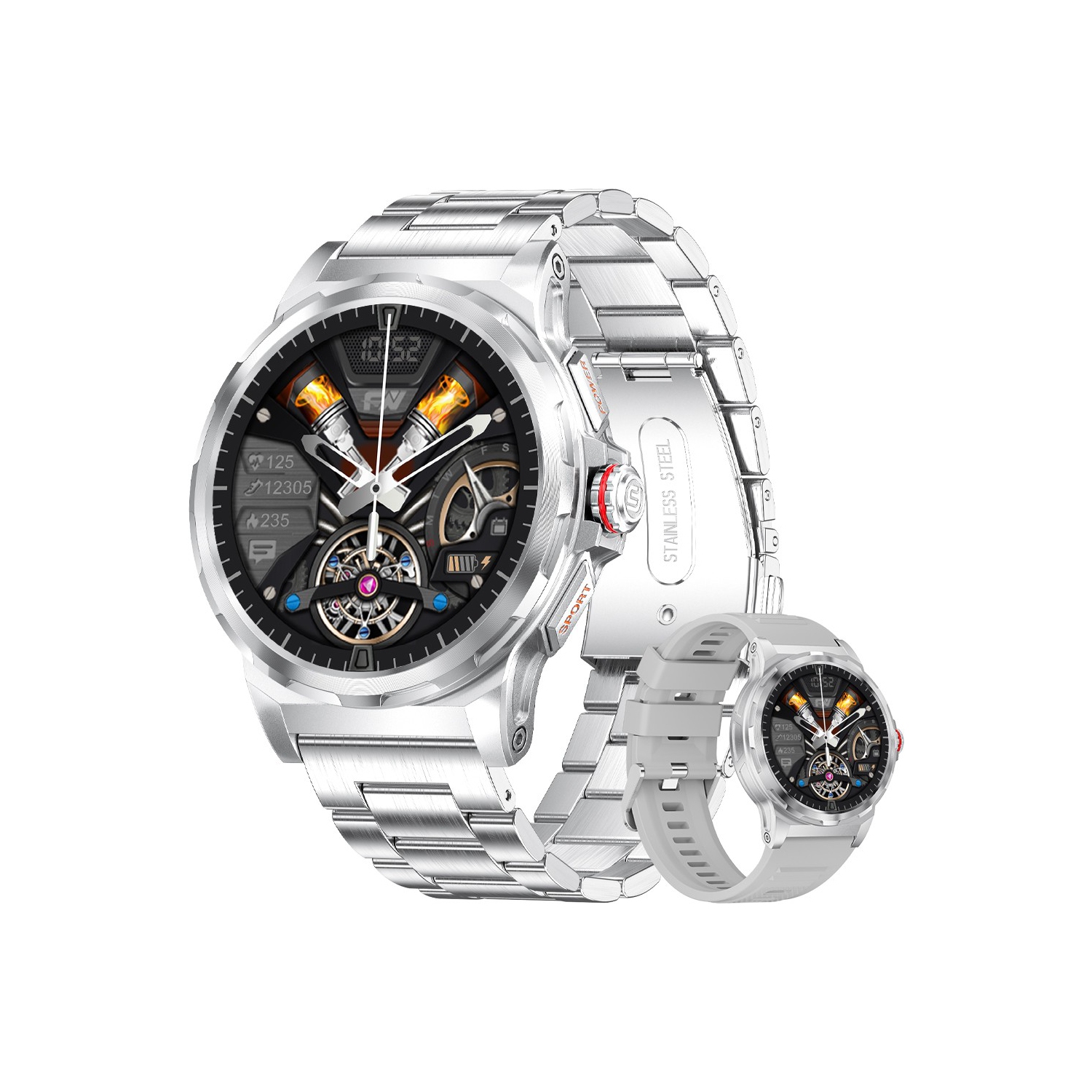 TUTT Smart Watch for Men AMOLED HD Screen Metal Case | 1.43'' Military Rugged IP68 Waterproof | Health and Fitness SL6 LIGE | Rubber & Metal