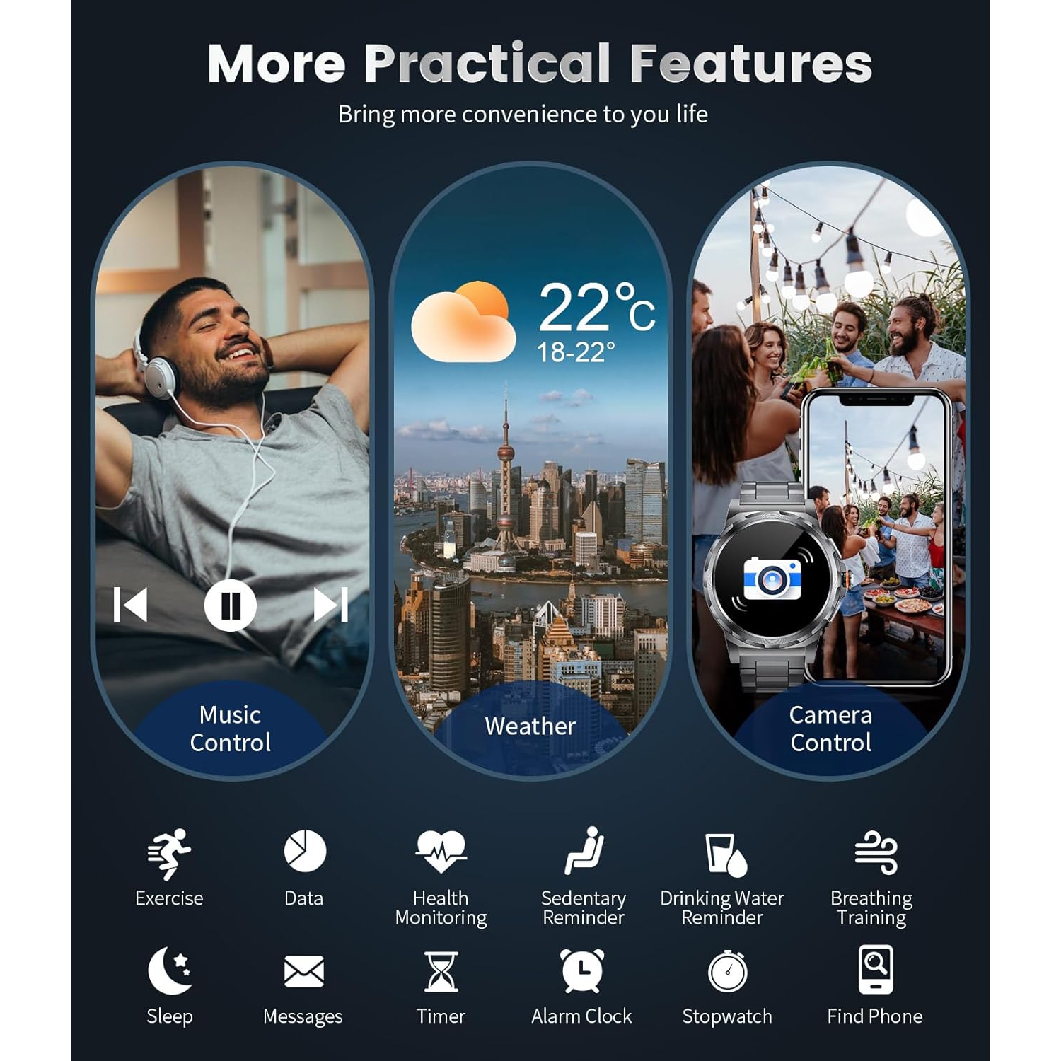 TUTT Smart Watch for Men AMOLED HD Screen Metal Case | 1.43'' Military Rugged IP68 Waterproof | Health and Fitness SL6 LIGE | Rubber & Metal