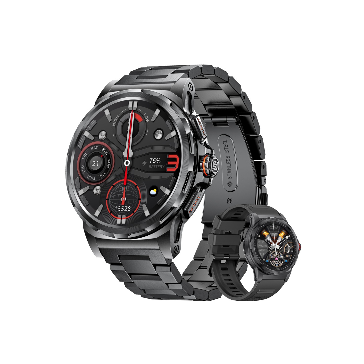 TUTT Smart Watch for Men AMOLED HD Screen Metal Case | 1.43'' Military Rugged IP68 Waterproof | Health and Fitness SL6 LIGE | Rubber & Metal