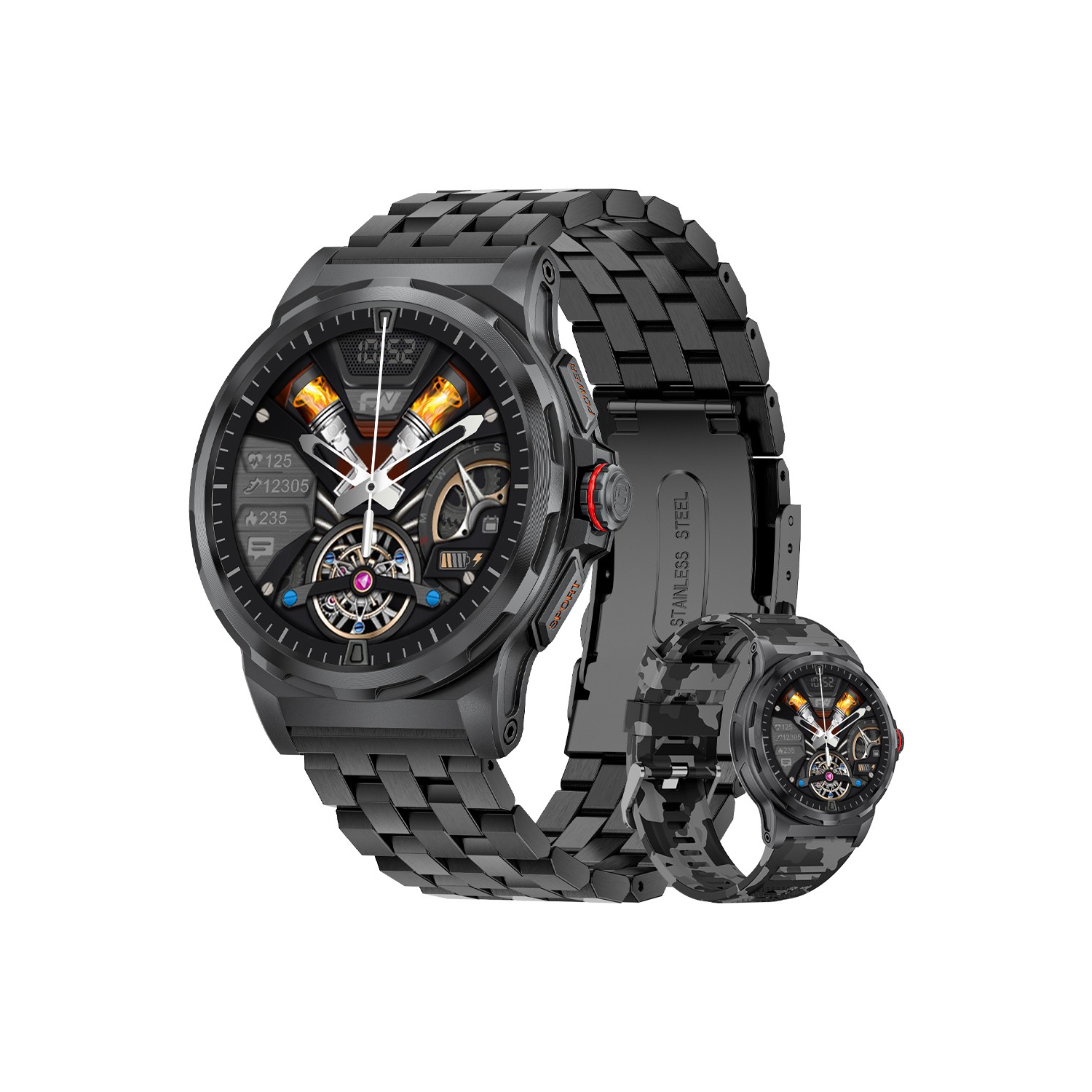 TUTT Smart Watch for Men AMOLED HD Screen Metal Case | 1.43'' Military Rugged IP68 Waterproof | Health and Fitness SL6 LIGE | Rubber & Metal