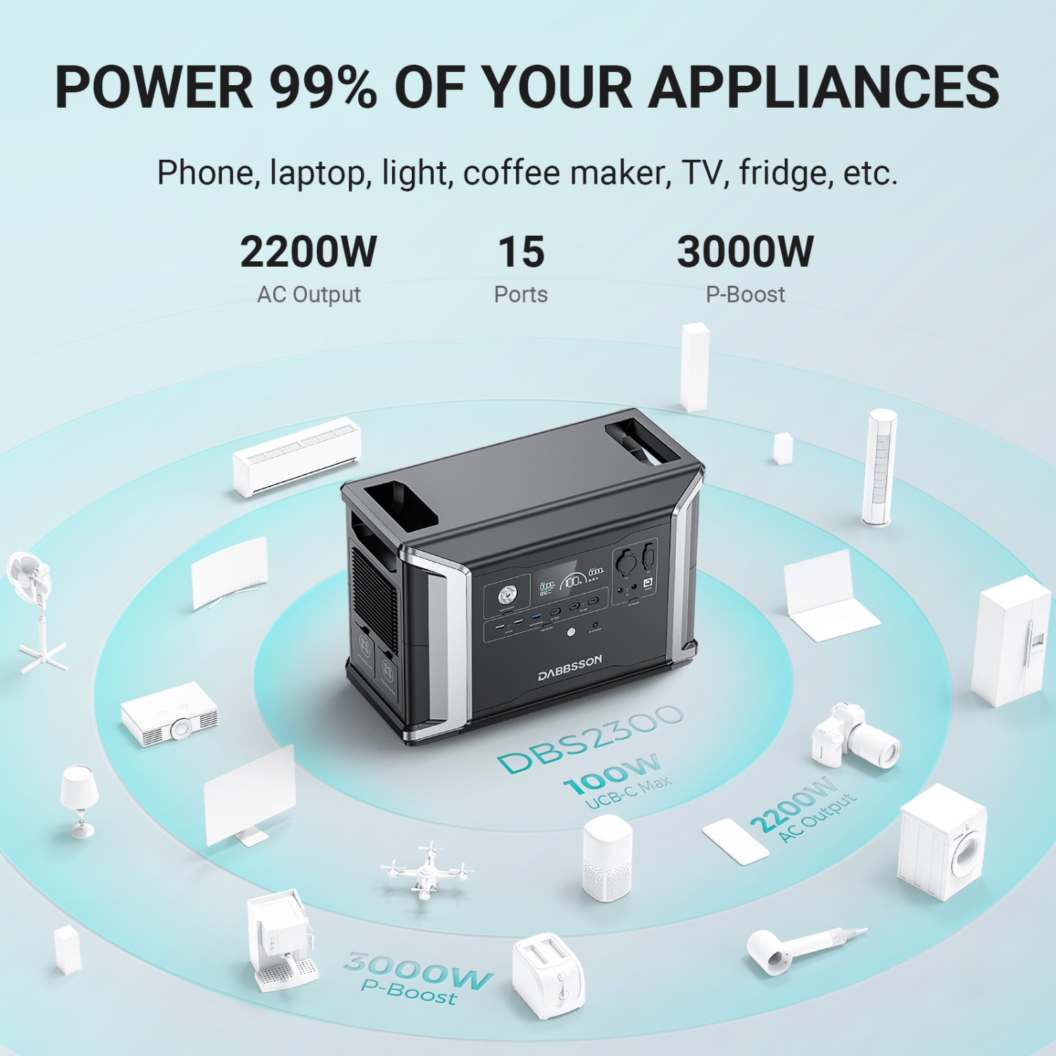 Station d'alimentation portative 2200&nbsp;W 2330Wh de Dabbsson DBS2300