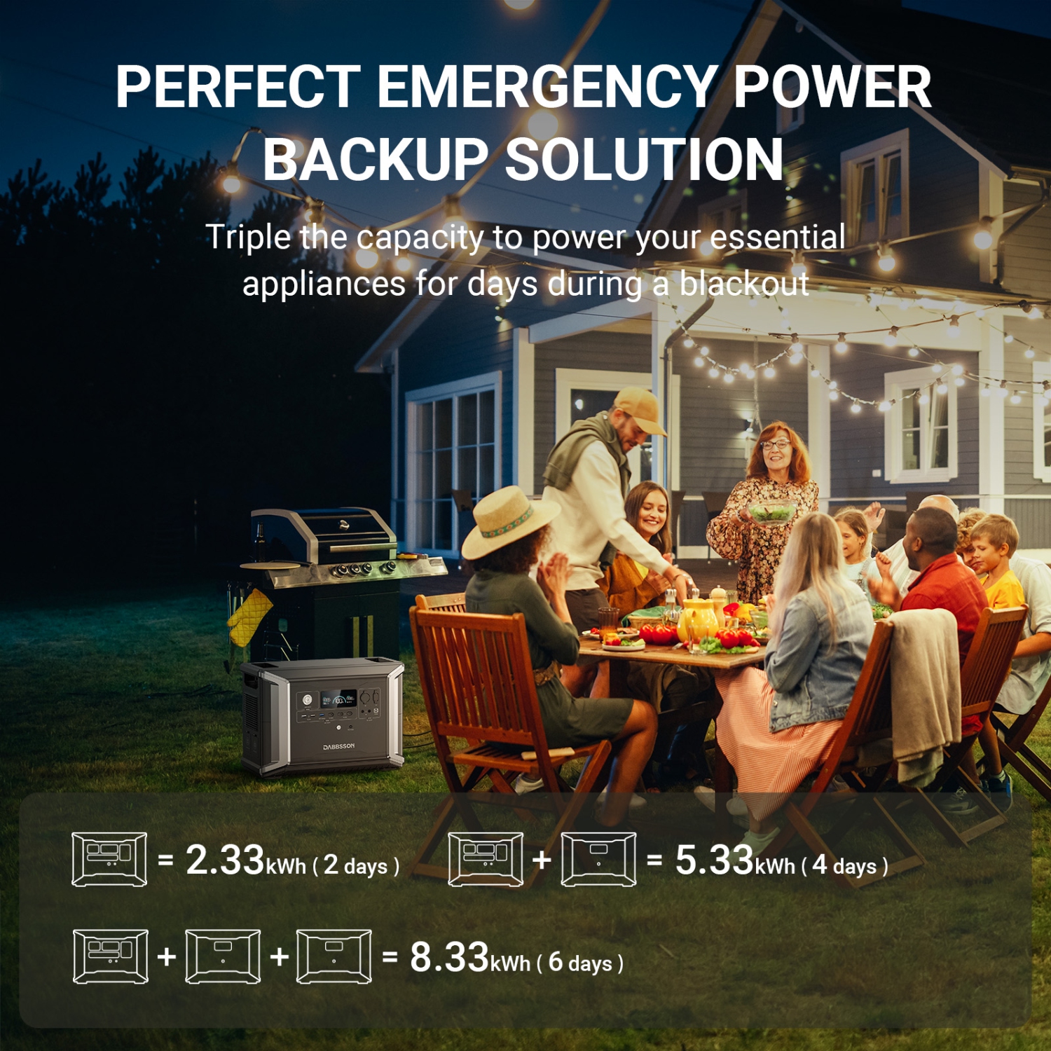 Station d'alimentation portative 2200&nbsp;W 2330Wh de Dabbsson DBS2300