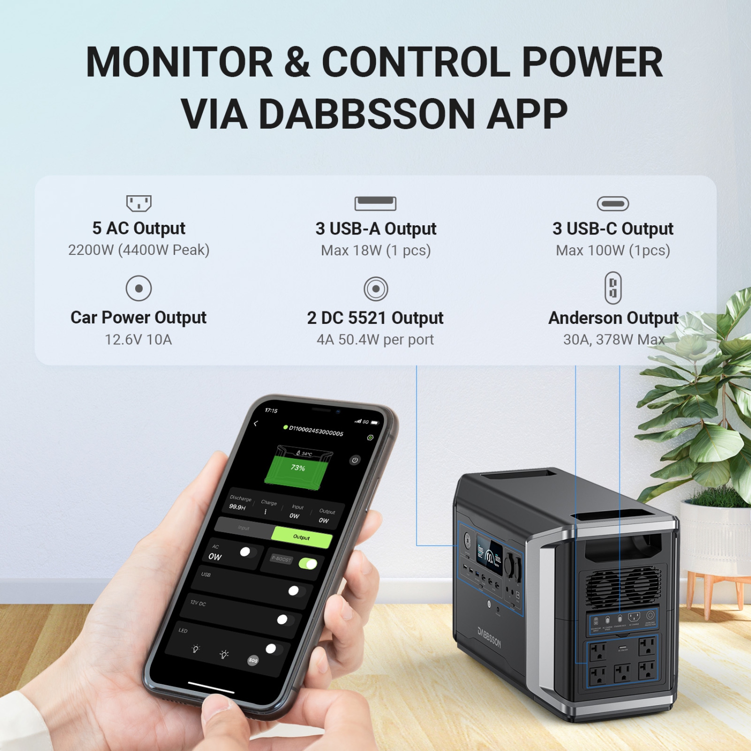 Station d'alimentation portative 2200&nbsp;W 2330Wh de Dabbsson DBS2300