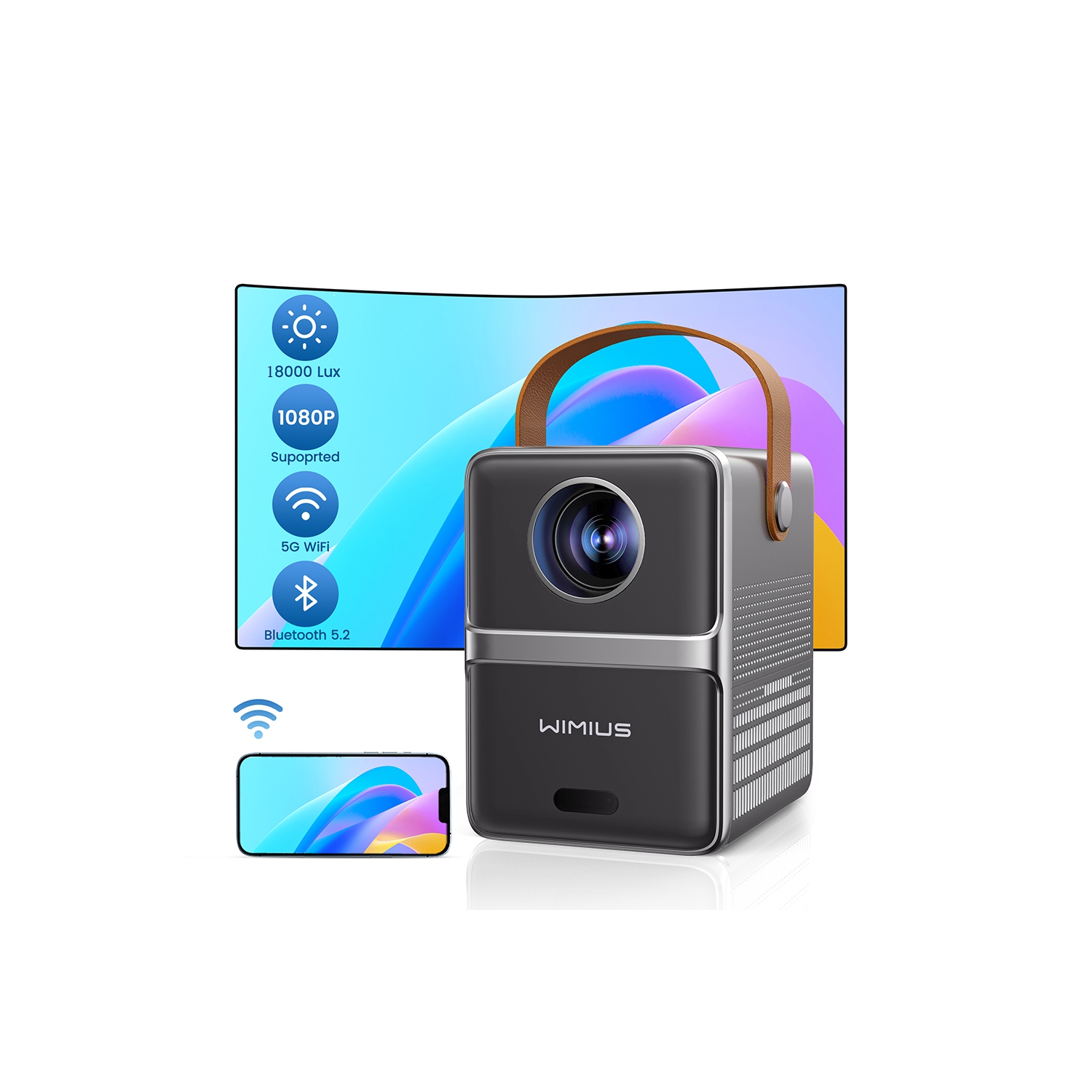 [Electric Focus] WiMiUS 1080P Projector, 5G WiFi Bluetooth Projector, Portable Outdoor Projector, Smart Home Movie Projector, Compatible with Android/TV Stick