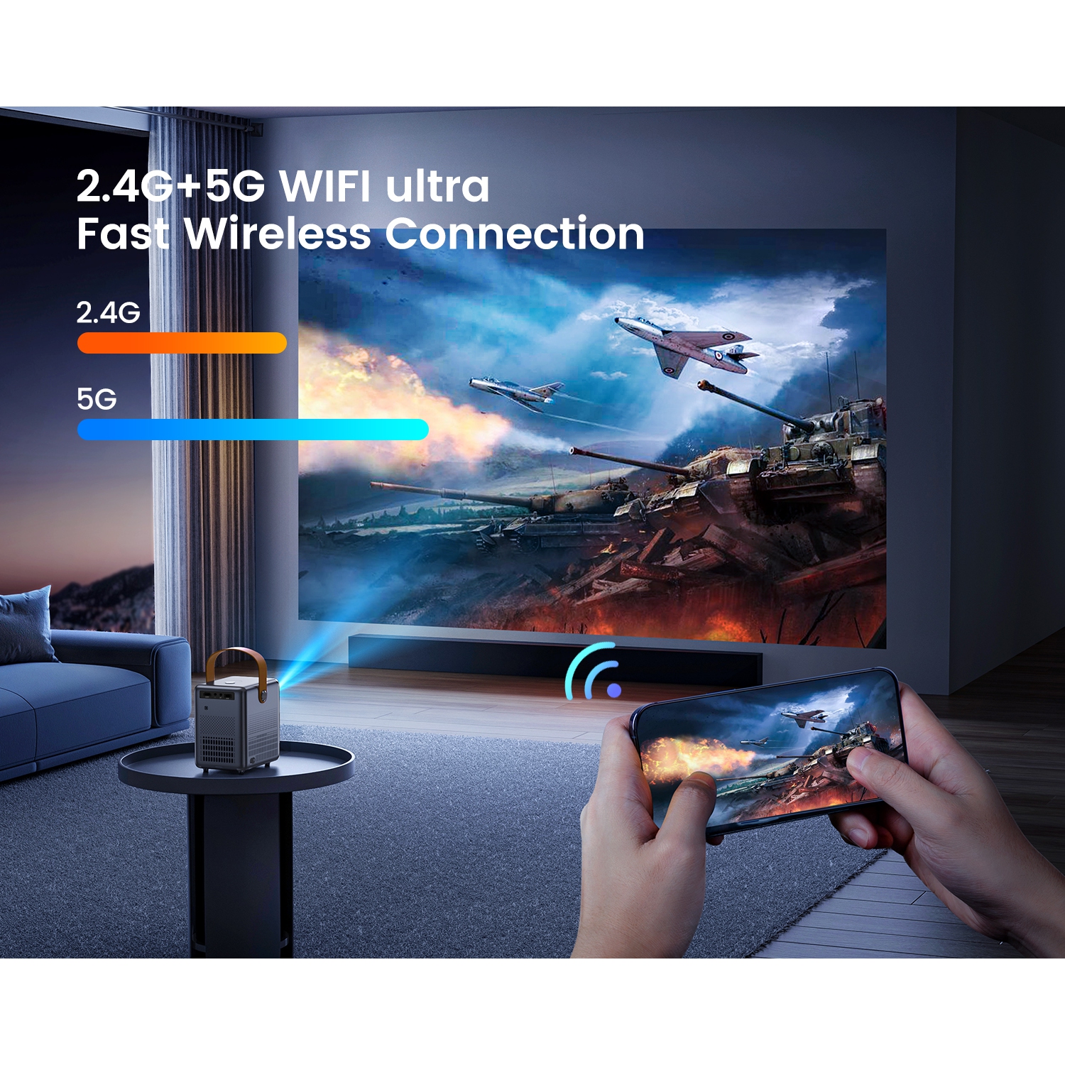 [Electric Focus] Projecteur WiMiUS 1080p, projecteur Bluetooth Wi-Fi 5G, projecteur extérieur portatif, projecteur de cinéma maison intelligent,