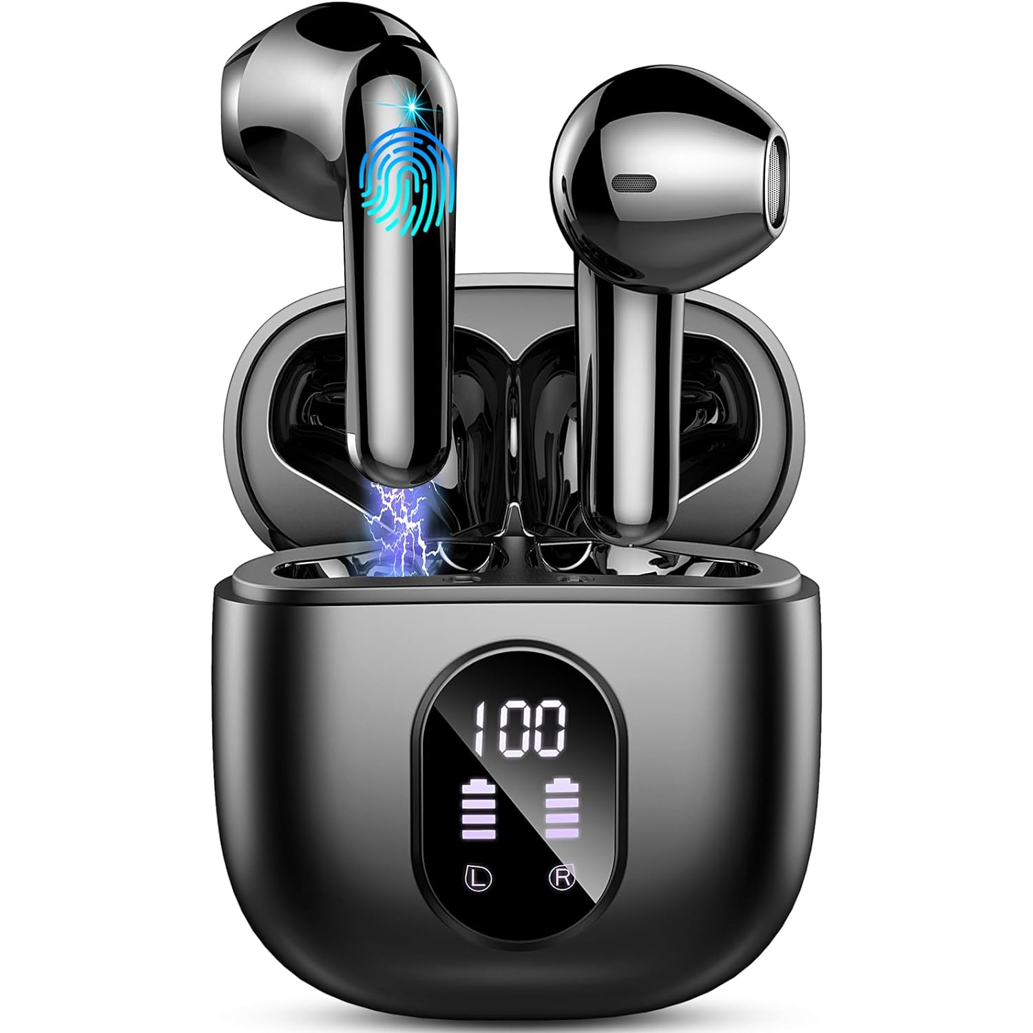 Bluetooth Headphones Wireless Earbuds,Mini Bluetooth Earbuds with 4 HD ENC Noise Cancelling Mics, 50H Playtime Wireless Earphones Waterproof, LED
