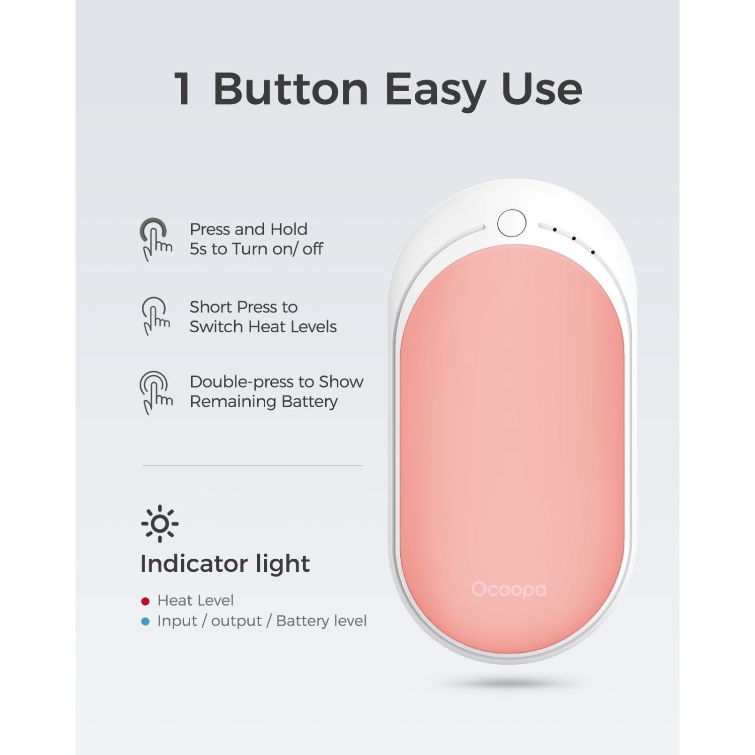 OOCOOPA HotPal Hand Warmer Rechargeable, 1 Pack 5200mAh Electric Portable Pocket Heater, Tech Gifts for Raynauds, Hunting, Camping