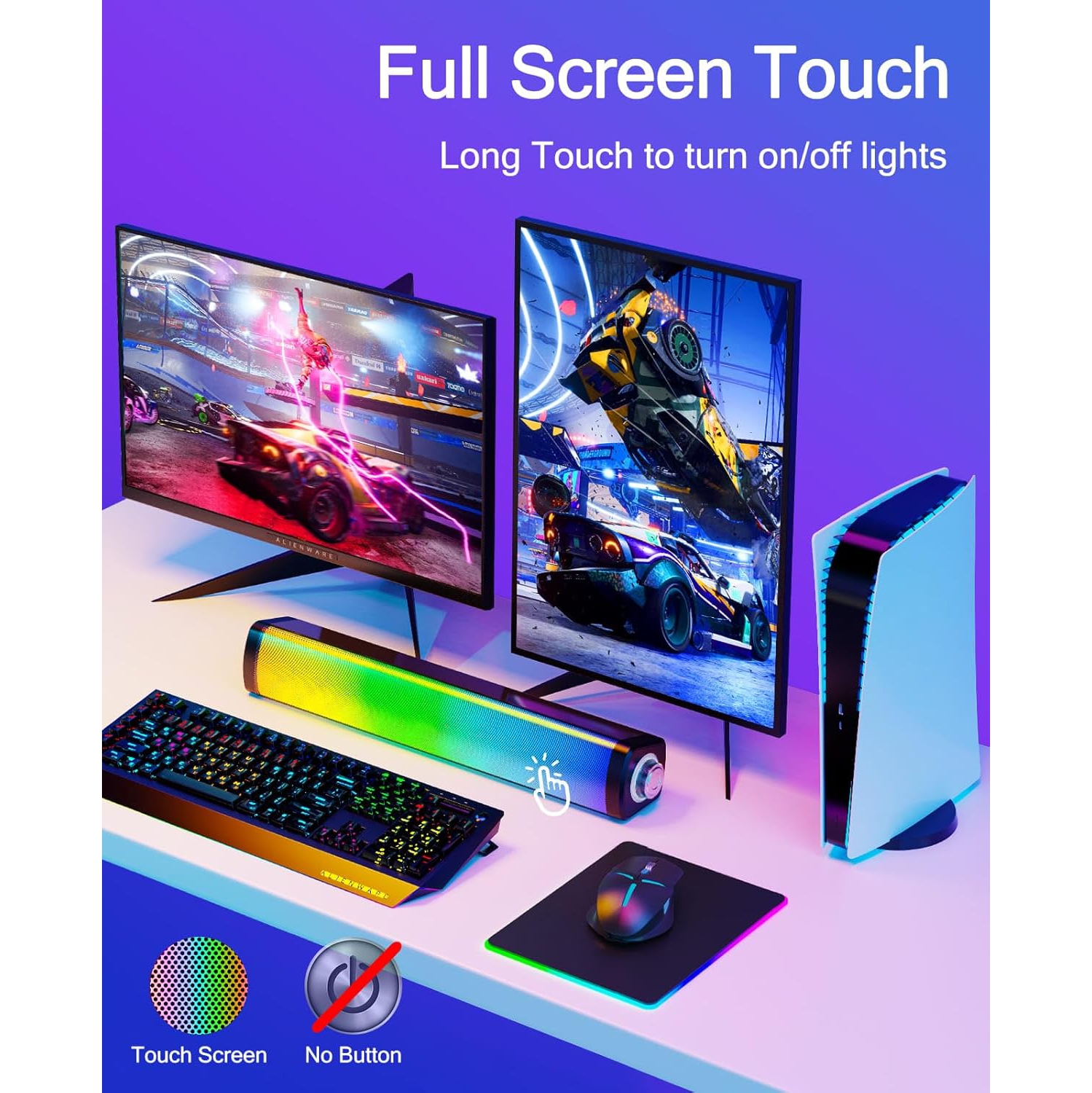 Haut-parleurs d'ordinateur avec lampes tactiles pour moniteur de bureau, volume Konb, alimentation USB avec fil et audio pour ordinateur portable,