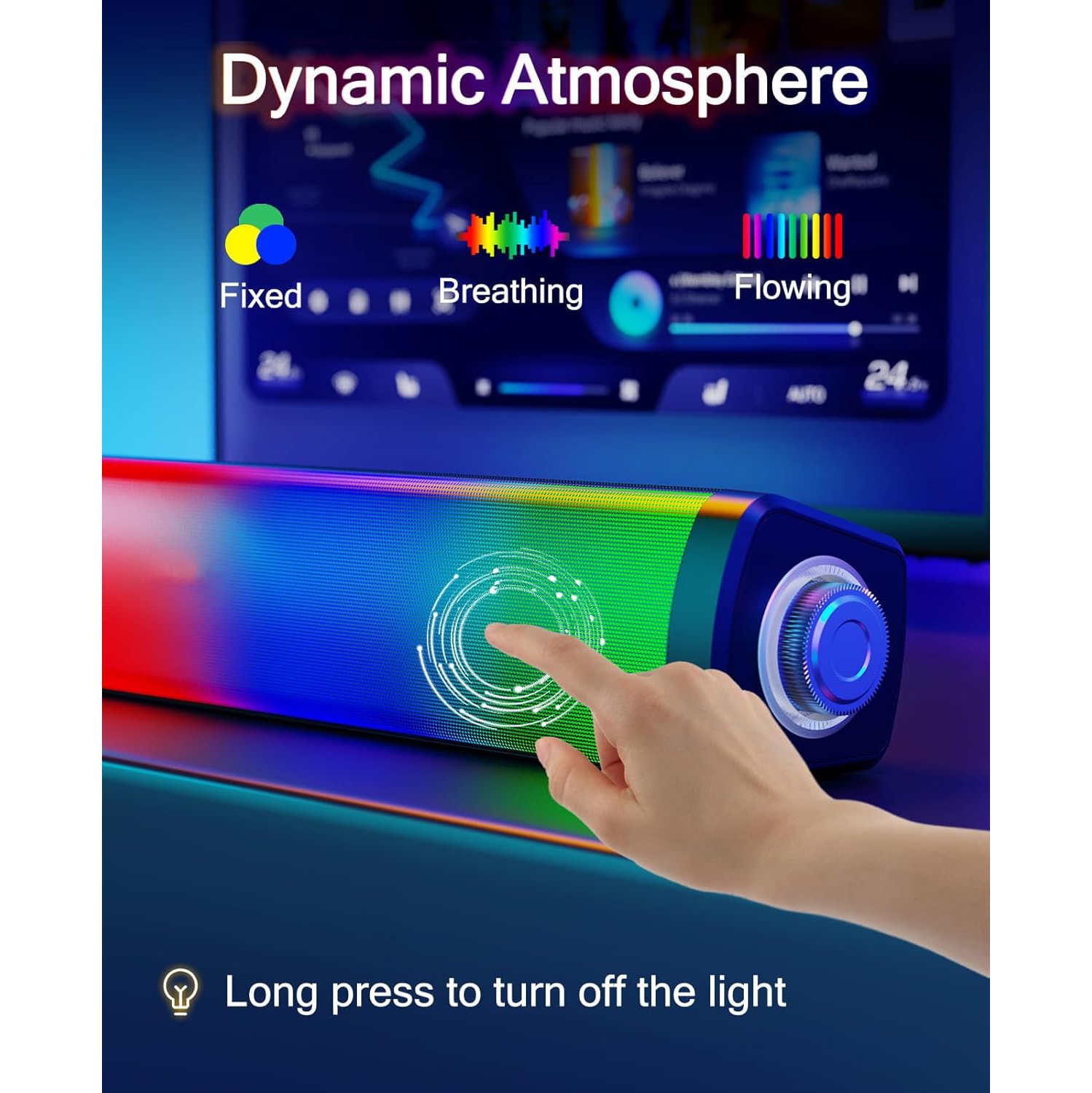 Haut-parleurs d'ordinateur avec lampes tactiles pour moniteur de bureau, volume Konb, alimentation USB avec fil et audio pour ordinateur portable,