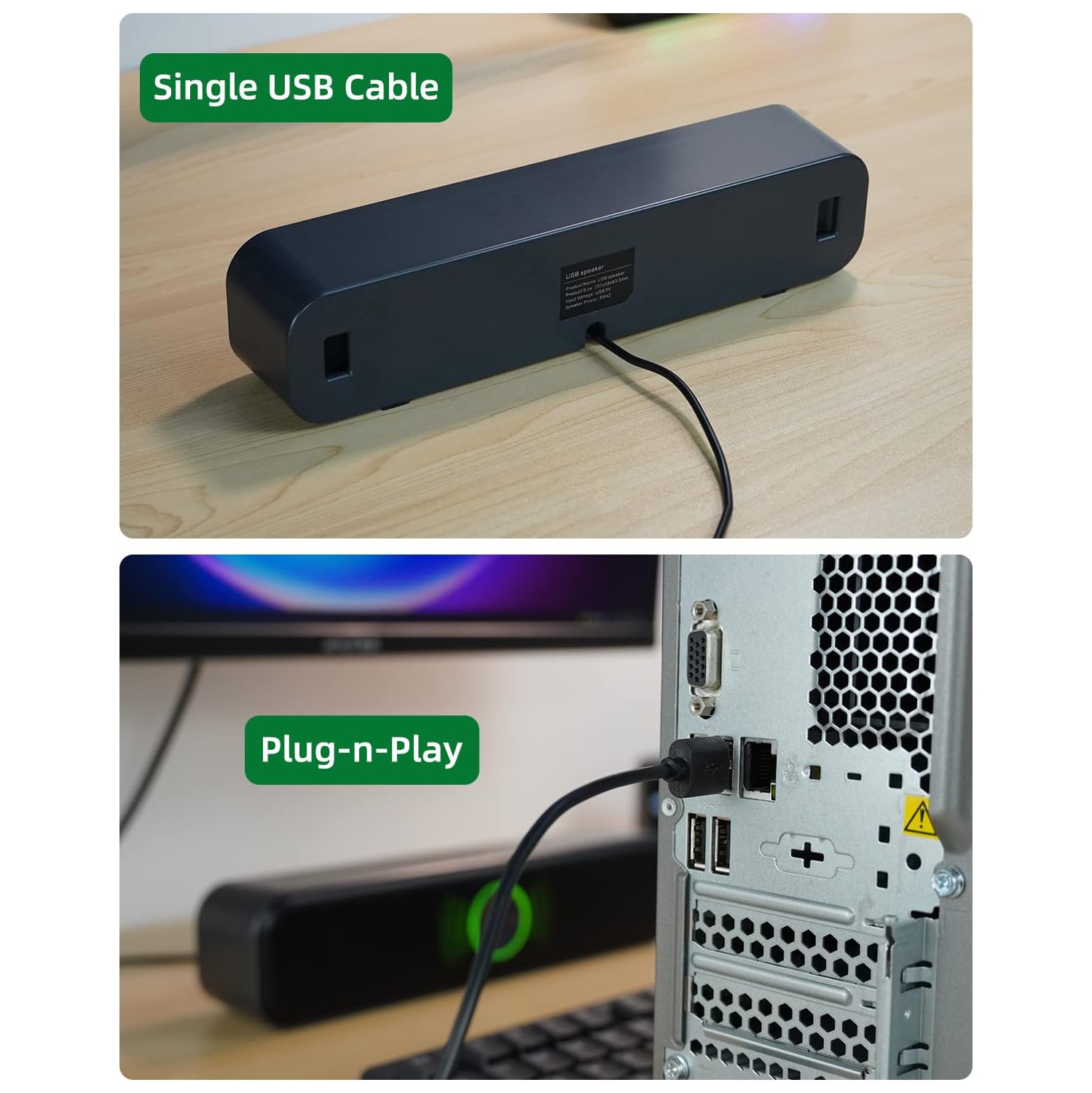 USB Computer Speakers for Desktop, Laptop, PC Gaming Speakers, Computer Sound Bar with Stereo Loud Sound, Enhanced Bass, Dynamic RGB Light