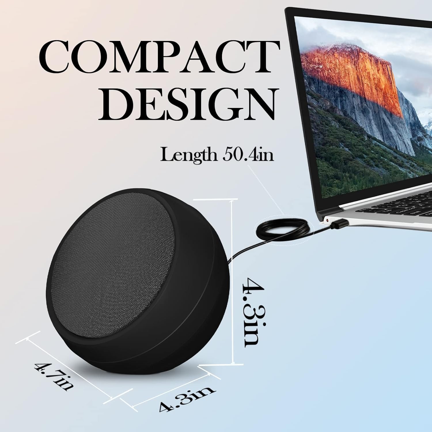 USB desktop computer speaker, sound touch control, sound quality stereo surround, USB C/USB adapter Included, Black