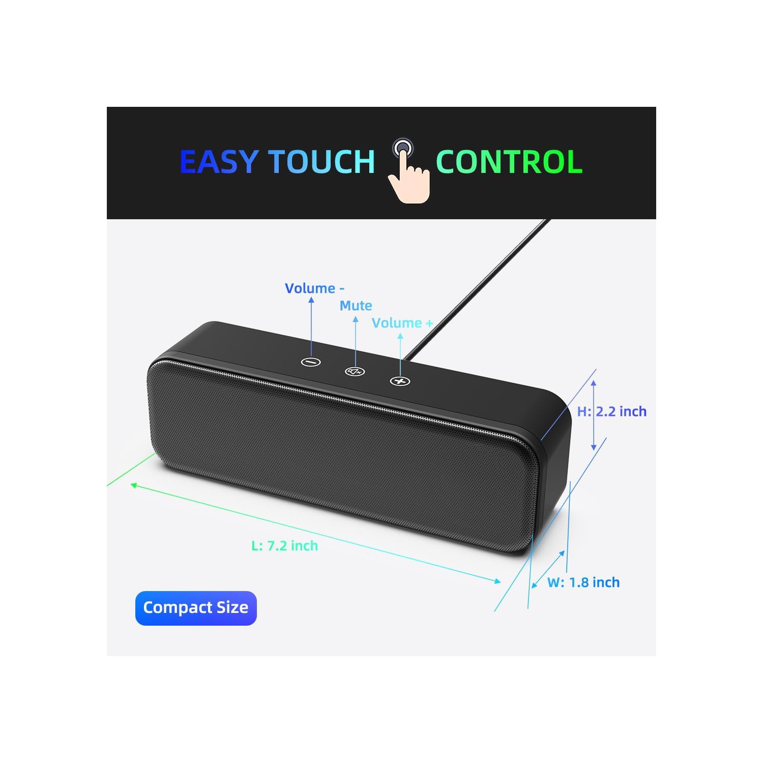 Haut-parleurs d'ordinateur USB pour ordinateur de bureau, portable, petite barre de son avec son cristallin et volume élevé, commandes tactiles pour