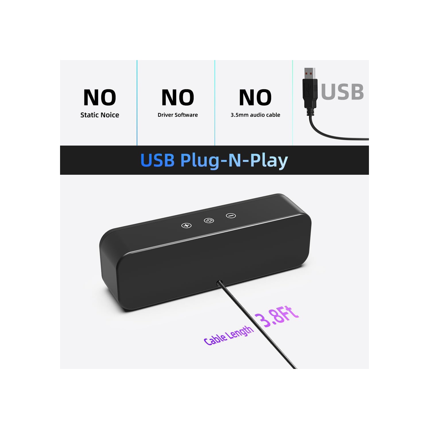 Haut-parleurs d'ordinateur USB pour ordinateur de bureau, portable, petite barre de son avec son cristallin et volume élevé, commandes tactiles pour