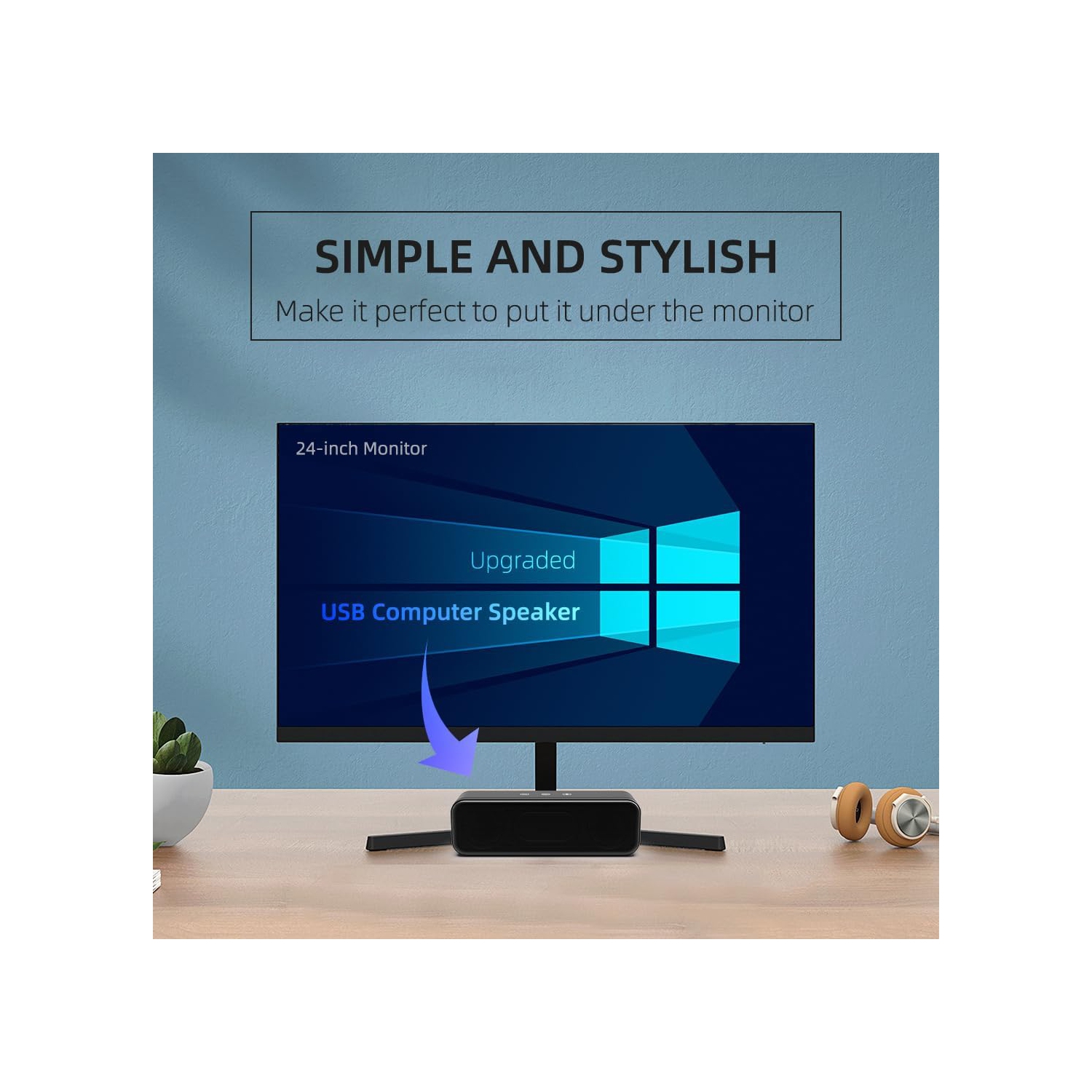 Haut-parleurs d'ordinateur USB pour ordinateur de bureau, portable, petite barre de son avec son cristallin et volume élevé, commandes tactiles pour