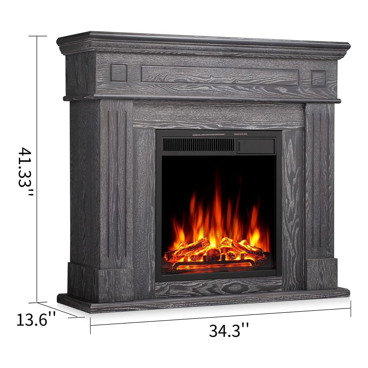 Foyer électrique en bois avec manteau ZAFRO, radiateur encastrable amovible pour le salon, télécommande 750/1500W ETL, gris