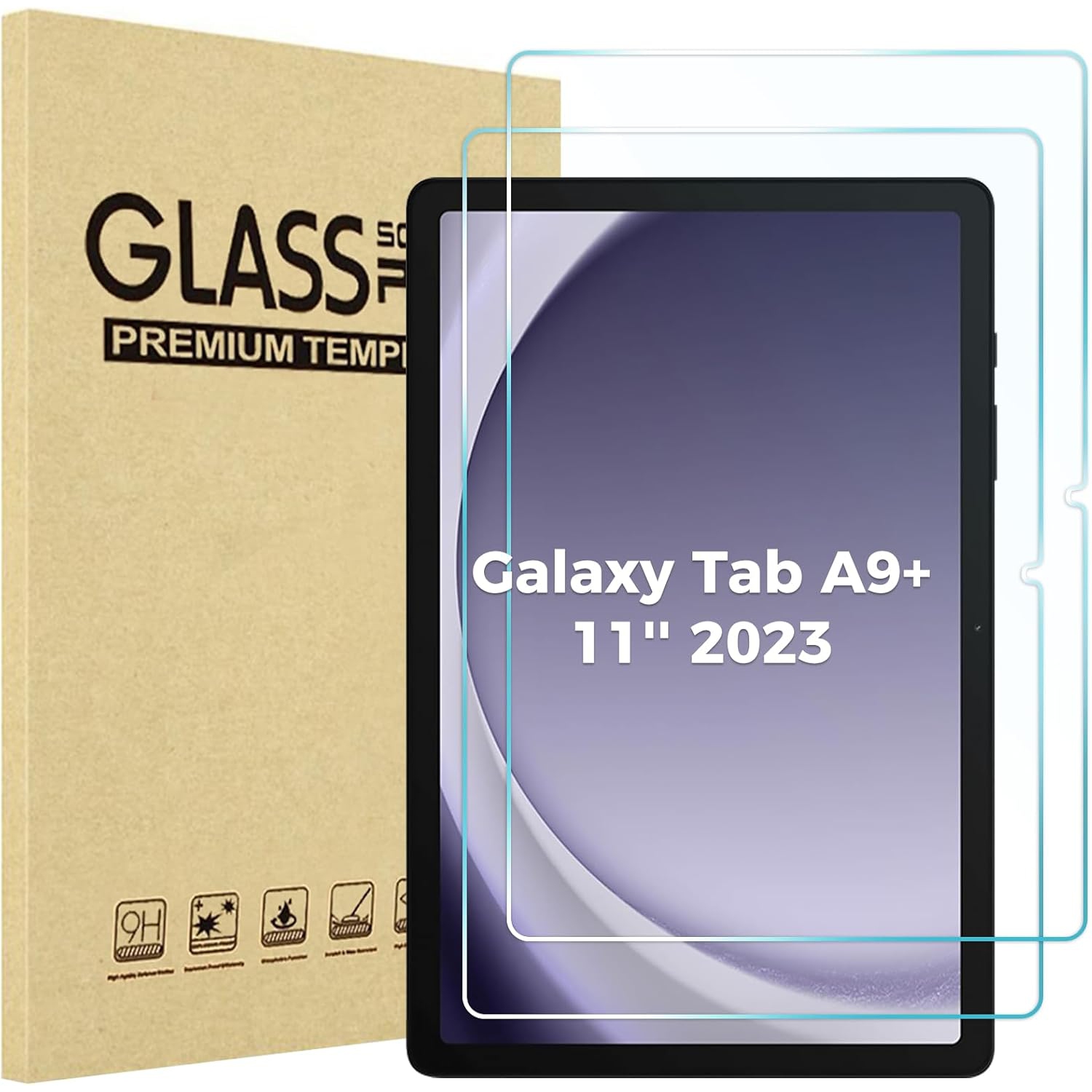 Paquet de 2 protecteurs d'écran pour Galaxy Tab A9 Plus 11&nbsp;po 2023, protecteur d'écran en verre trempé pour Galaxy 11&nbsp;po piles