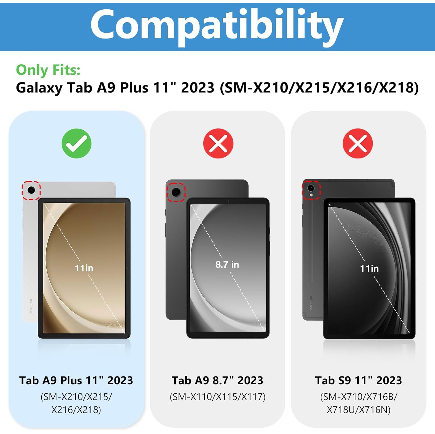 Paquet de 2 protecteurs d'écran pour Galaxy Tab A9 Plus 11&nbsp;po 2023, protecteur d'écran en verre trempé pour Galaxy 11&nbsp;po piles