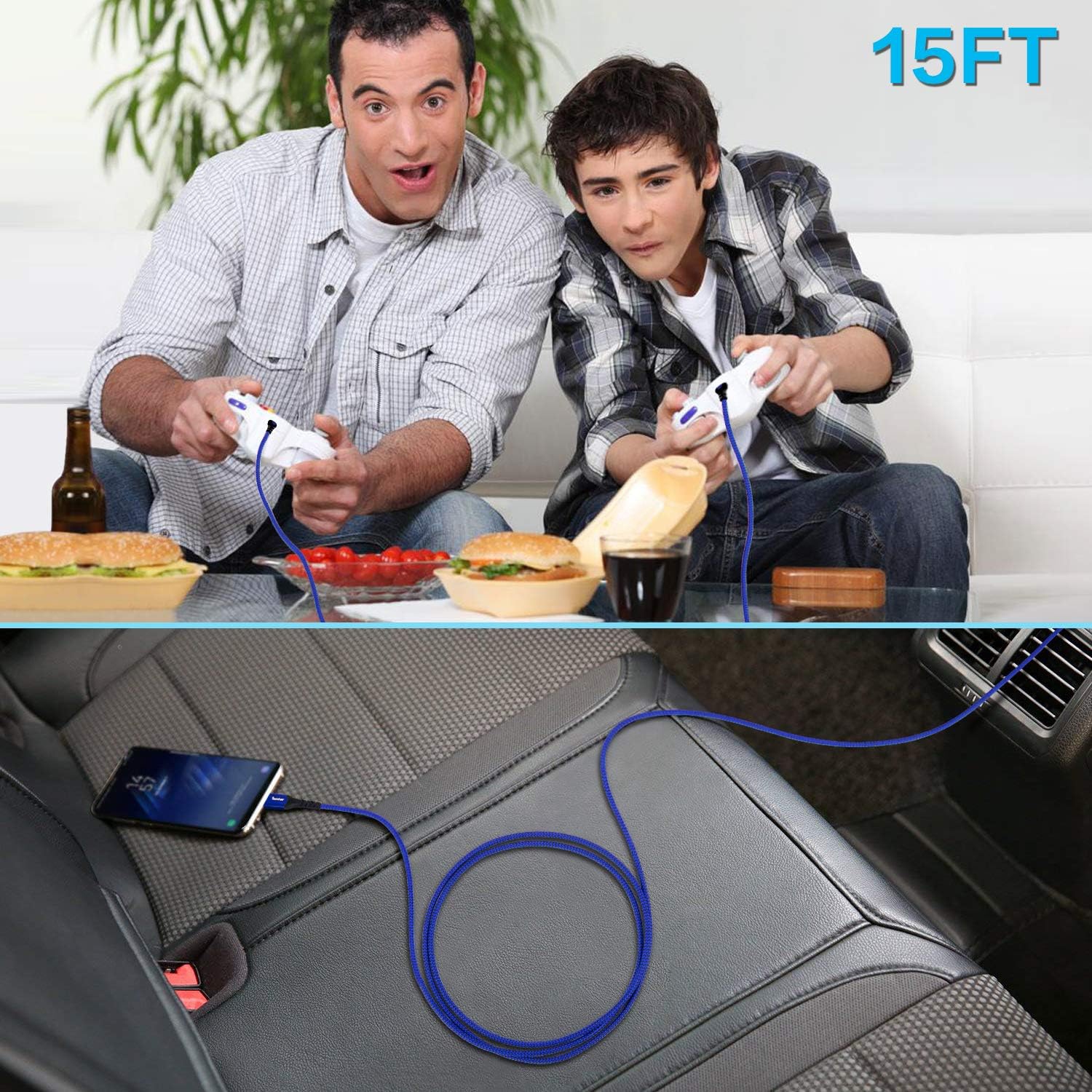 Câble USB de type C 3&nbsp;A Recharge rapide [Paquet de 2 15&nbsp;pi+15&nbsp;pi] Chargeur USB-C pour manette de PS5, chargement USB-A à USB-C