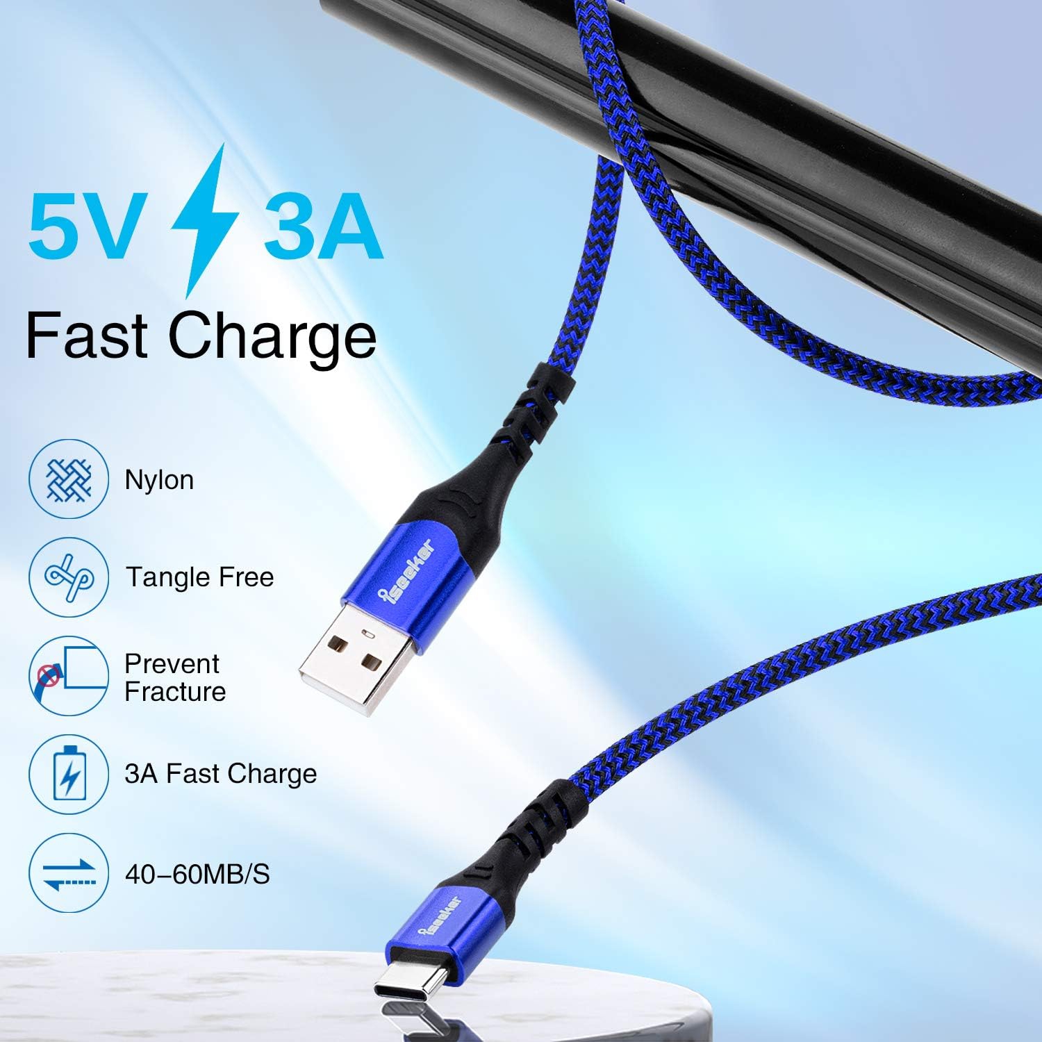 Câble USB de type C 3&nbsp;A Recharge rapide [Paquet de 2 15&nbsp;pi+15&nbsp;pi] Chargeur USB-C pour manette de PS5, chargement USB-A à USB-C