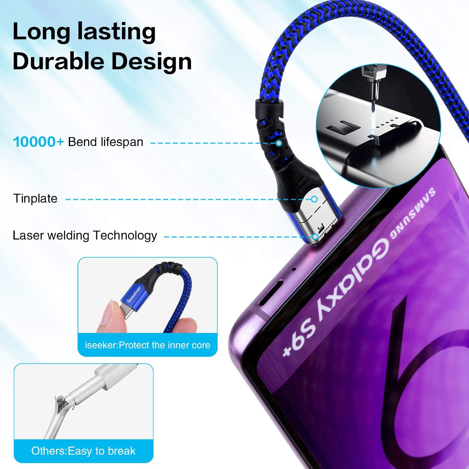 Câble USB de type C 3&nbsp;A Recharge rapide [Paquet de 2 15&nbsp;pi+15&nbsp;pi] Chargeur USB-C pour manette de PS5, chargement USB-A à USB-C