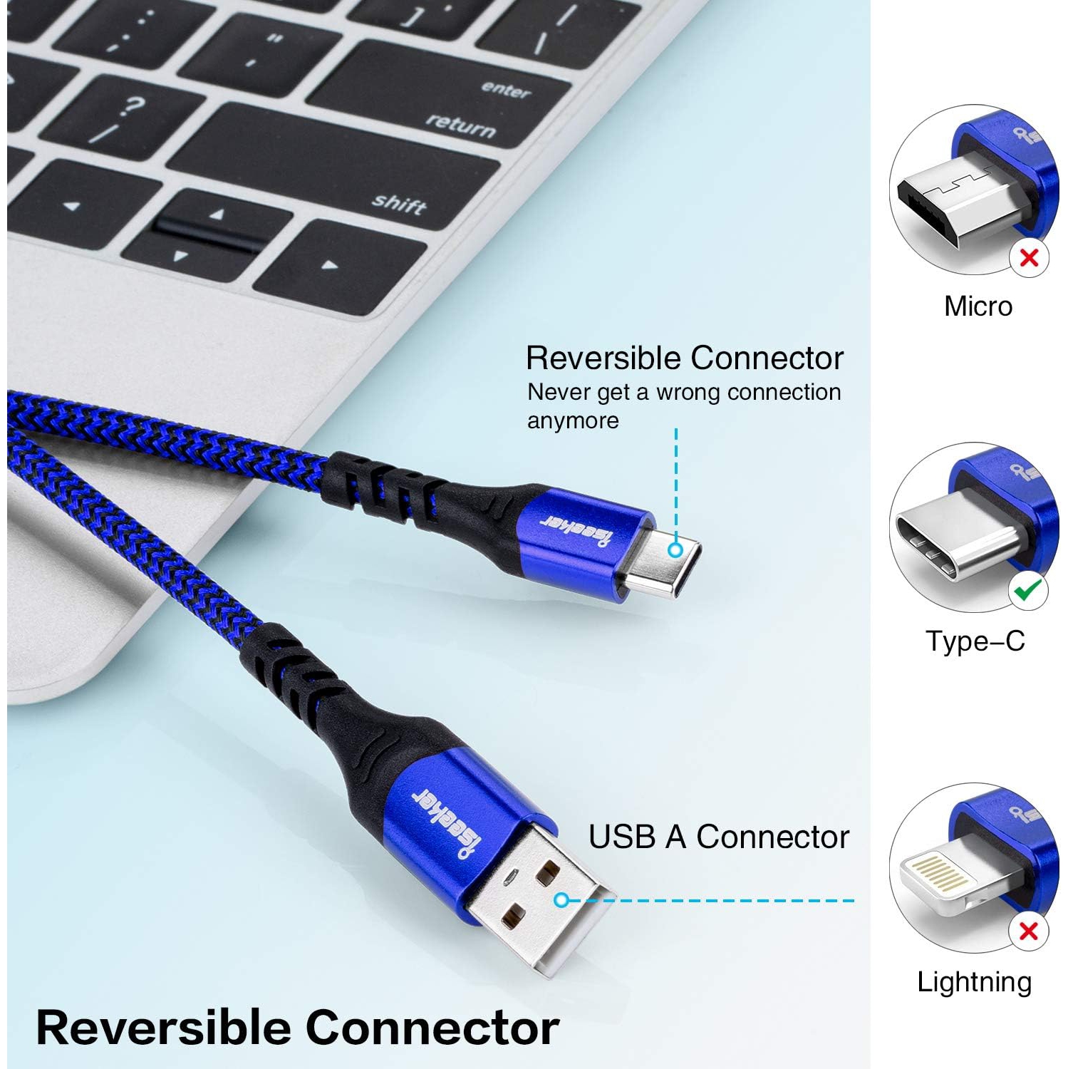 Câble USB de type C 3&nbsp;A Recharge rapide [Paquet de 2 15&nbsp;pi+15&nbsp;pi] Chargeur USB-C pour manette de PS5, chargement USB-A à USB-C